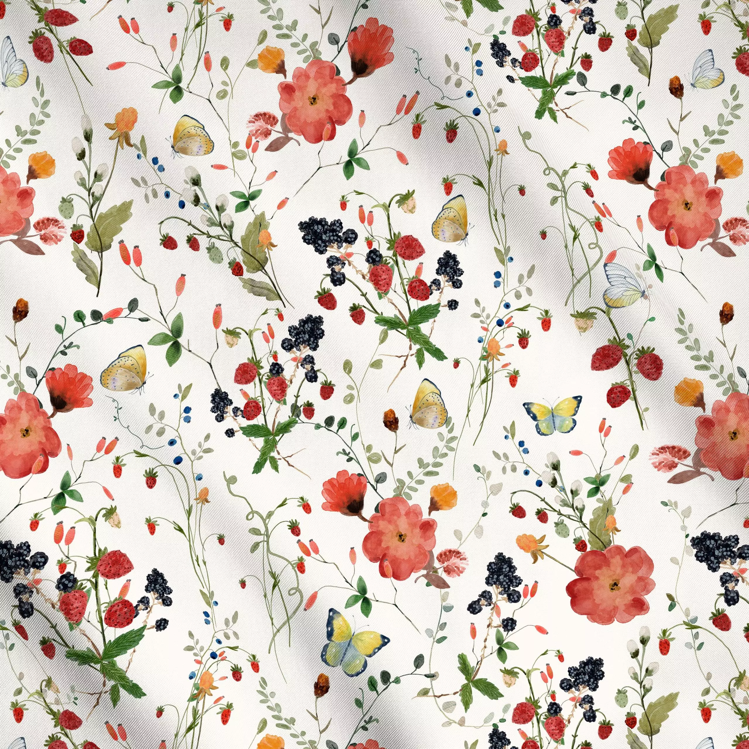 Meterware Wildblumen und Beeren Wiese, Blumen, Sommer, von Uta Naumann