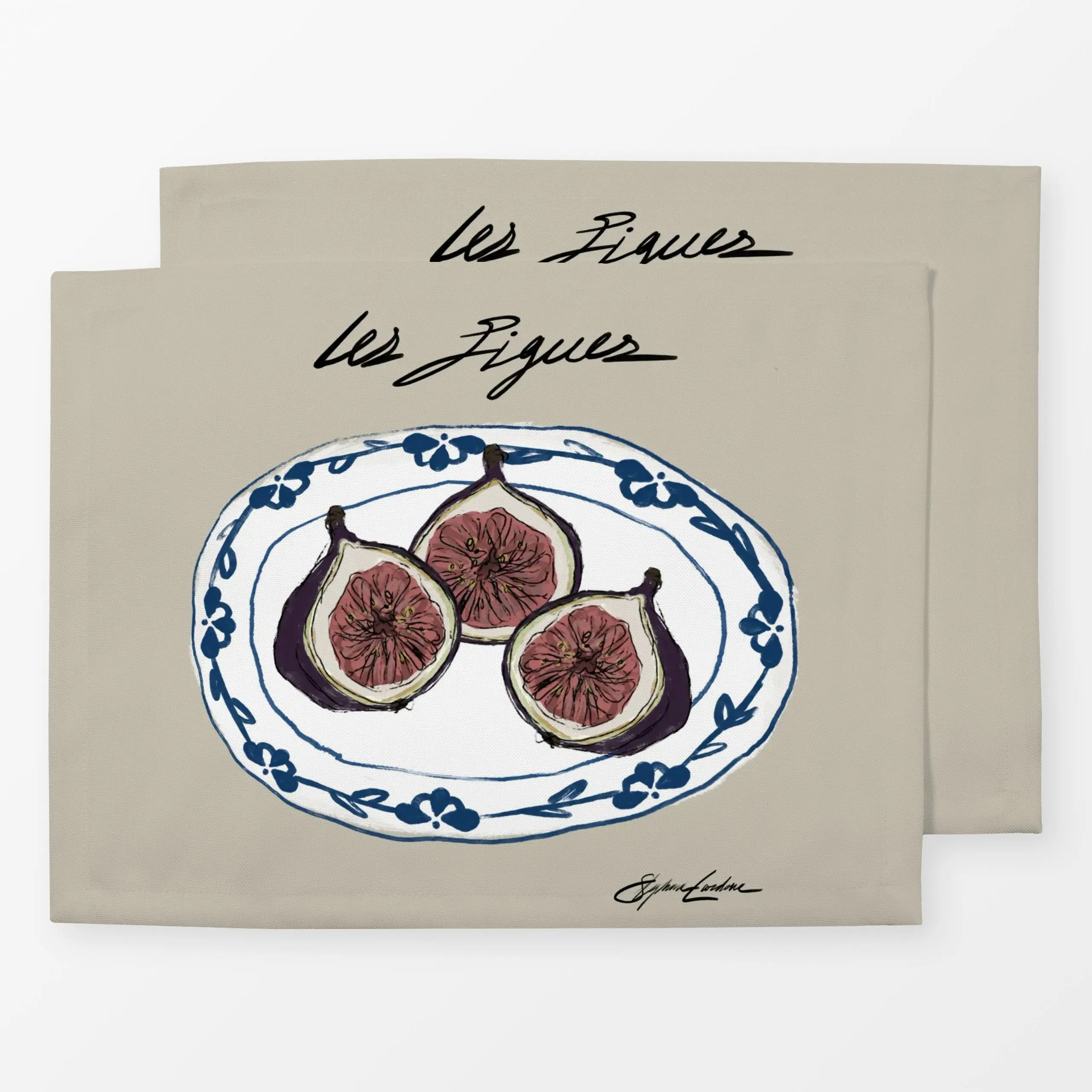 Tischset Les Figues - Sommer, Küche, Essen & Trinken, Früchte - von „KunstbyStephie"; Tusche, Feige, Minimalismus, Sommer, E...