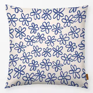 Kissen Blumen Muster Blau Beige