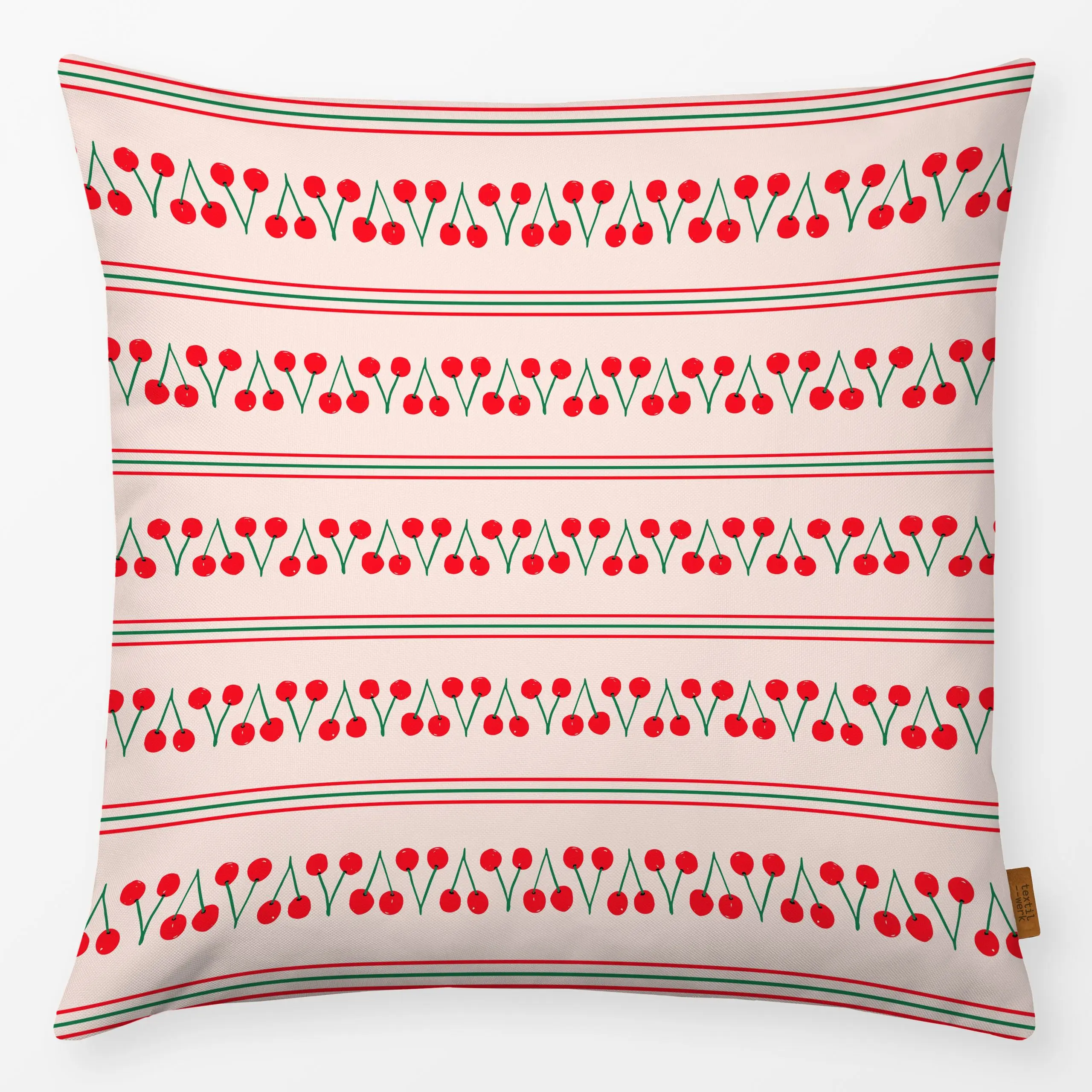 Kissen Kirschen Cherry Streifen - Sommer, Symbole & Muster, Früchte - von „Kathrin Woo"; Obst, Streifen, Kirschen, stripes, ...