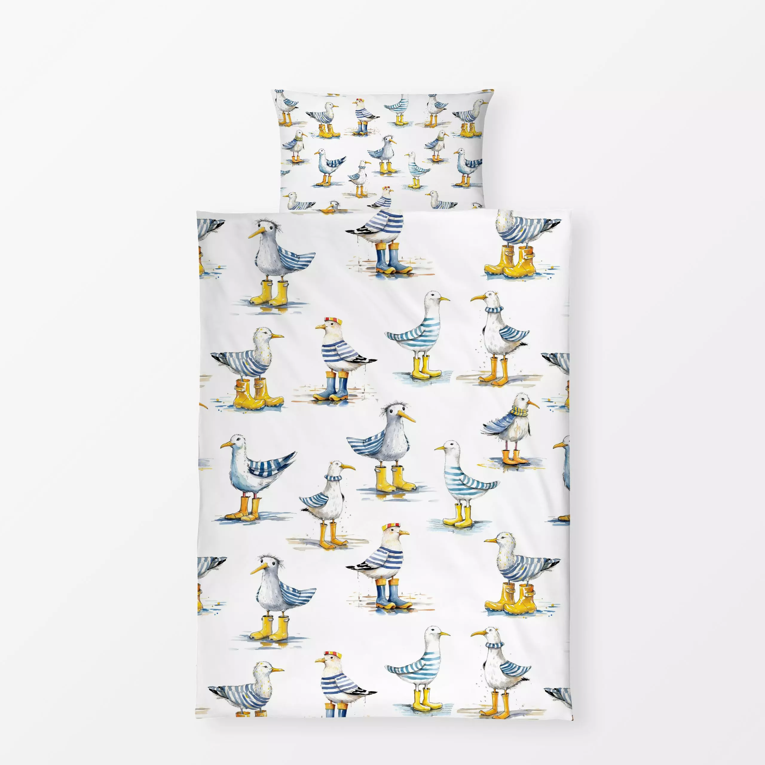 Bettwäsche Möwen Parade - Tiere, Symbole & Muster - von „Uta Naumann"; Wasserfarben, Vogel, Möve, Sommer, Herbst, Regen, Wet...