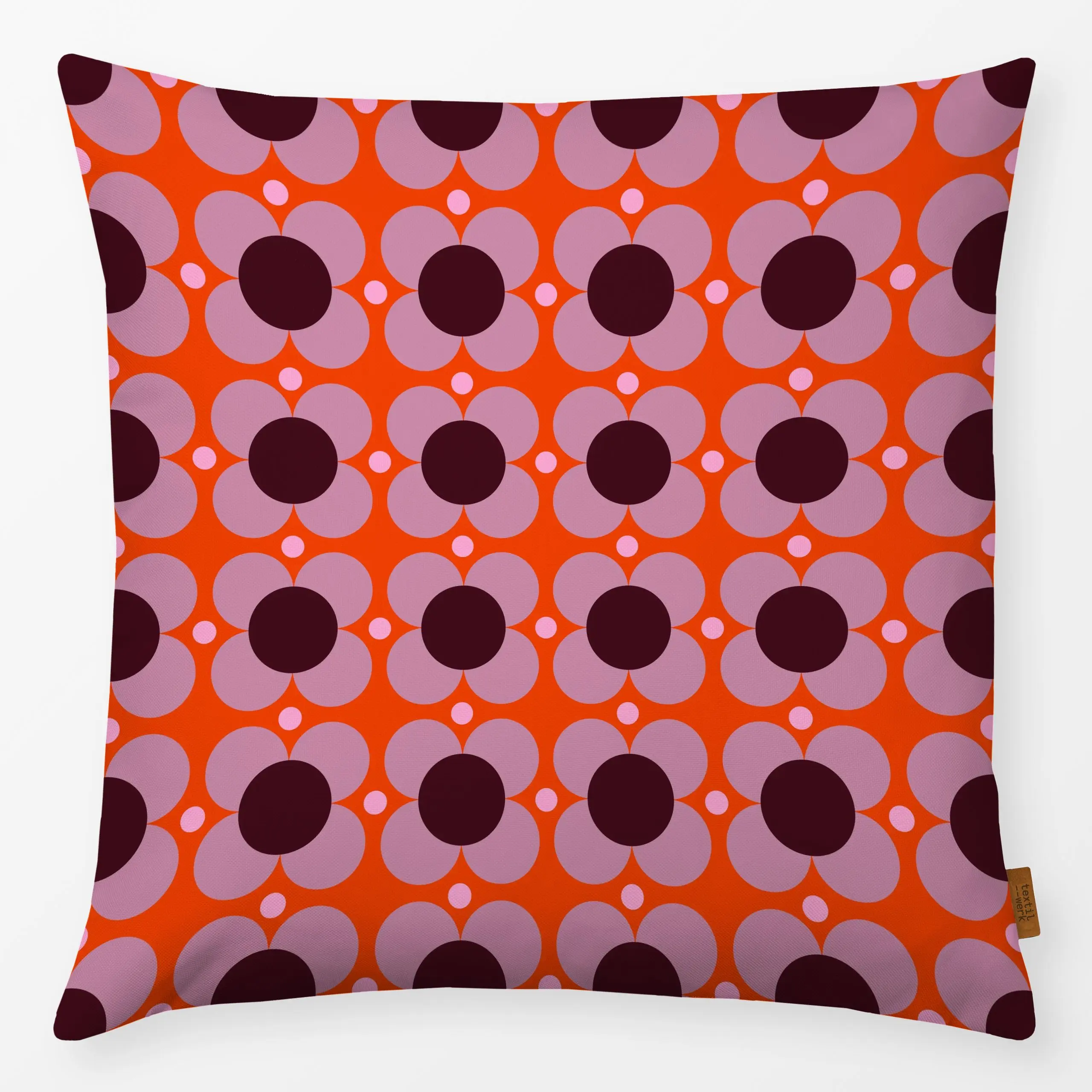 Kissen Blumen Punkte Orange - Blumen & Florales - von „Sophie Augustin Illustration"; Blumen, Retro, Geometrisch, Blüten, Do...