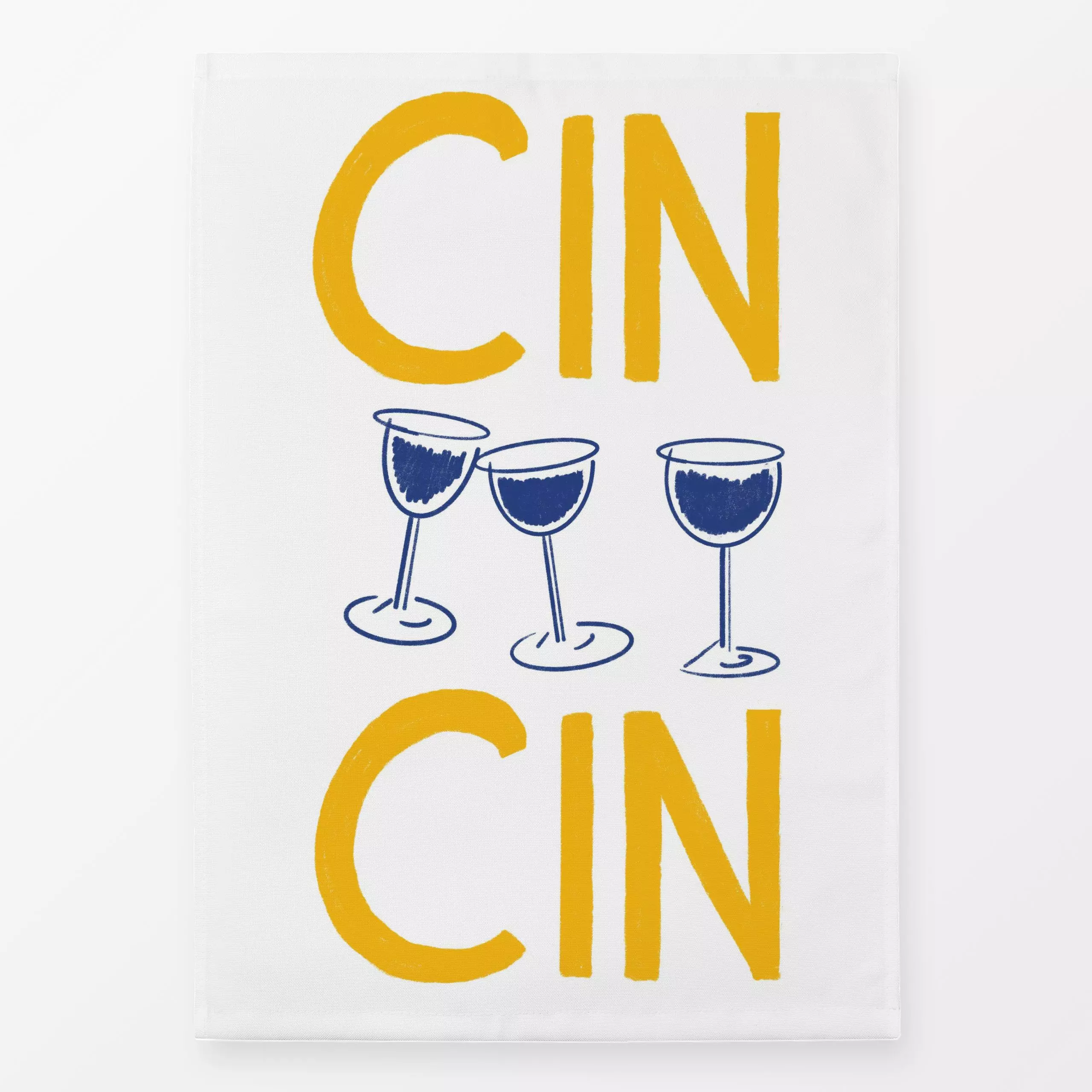 Geschirrtücher Cin Cin Typo Gelb blau - Sommer, Sprüche & Schriftzüge, Küche, Essen & Trinken - von „Mareen Heinz"; Wein, Ur...