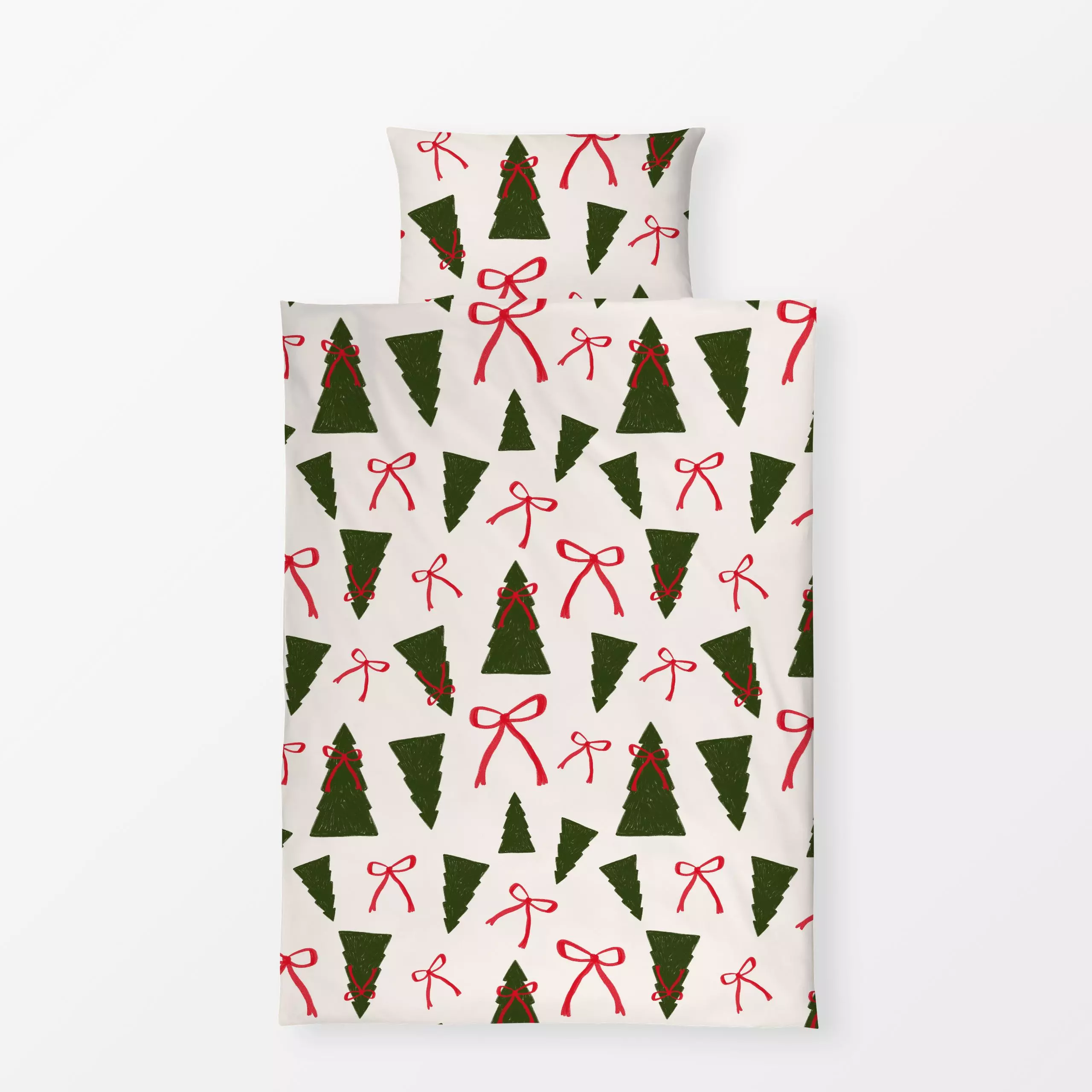 Bettwäsche Allover Trees and Bows - Weihnachten, Winter - von „Kruth Design"; Muster, Tannenbaum, weihnachtlich, Weihnachtsd...
