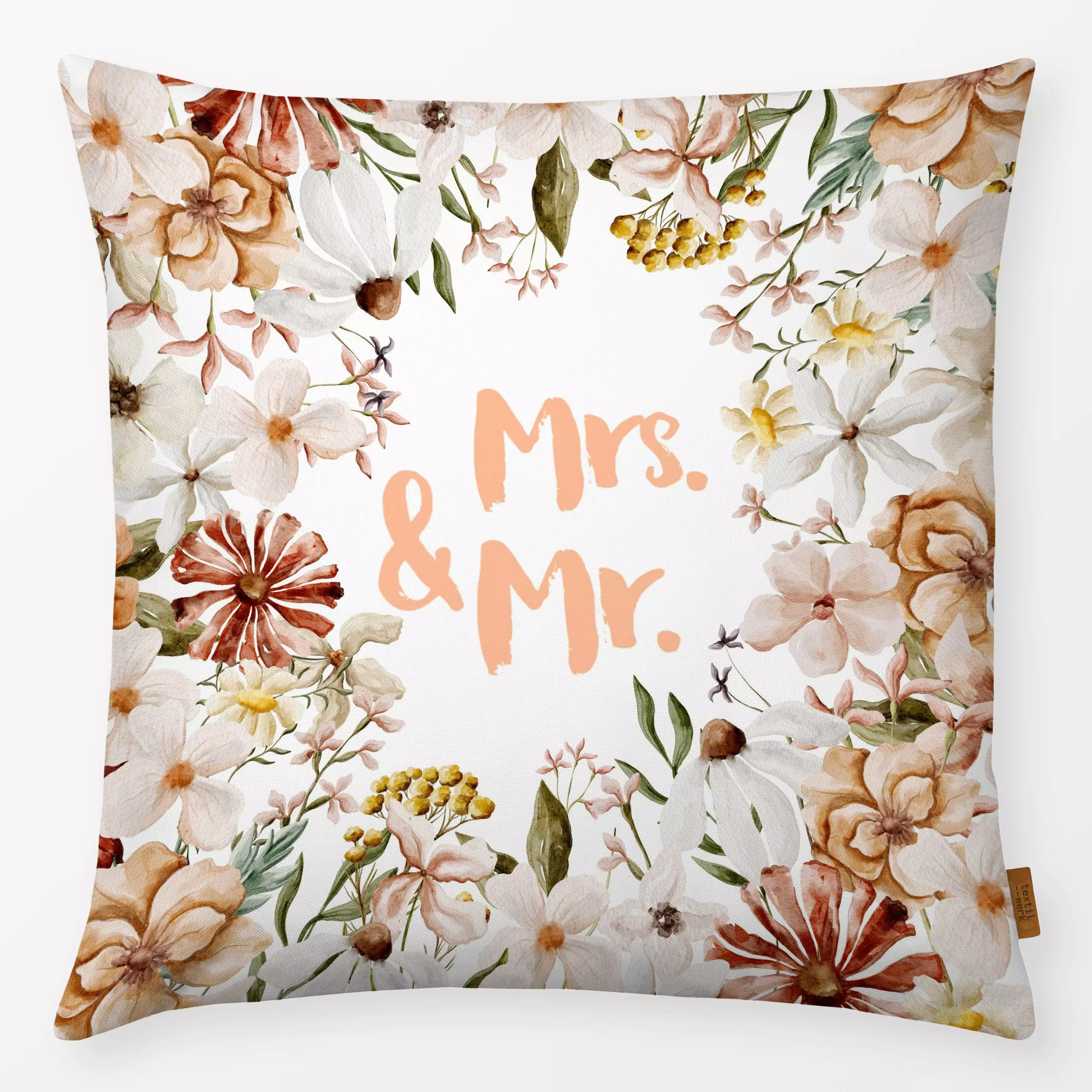 Kissen Unendliche Liebe - Mr/Mrs - Blumen & Florales, Liebe, Romantik & Pride, Anlässe - von „Uta Naumann"; boho, Wasserfarb...
