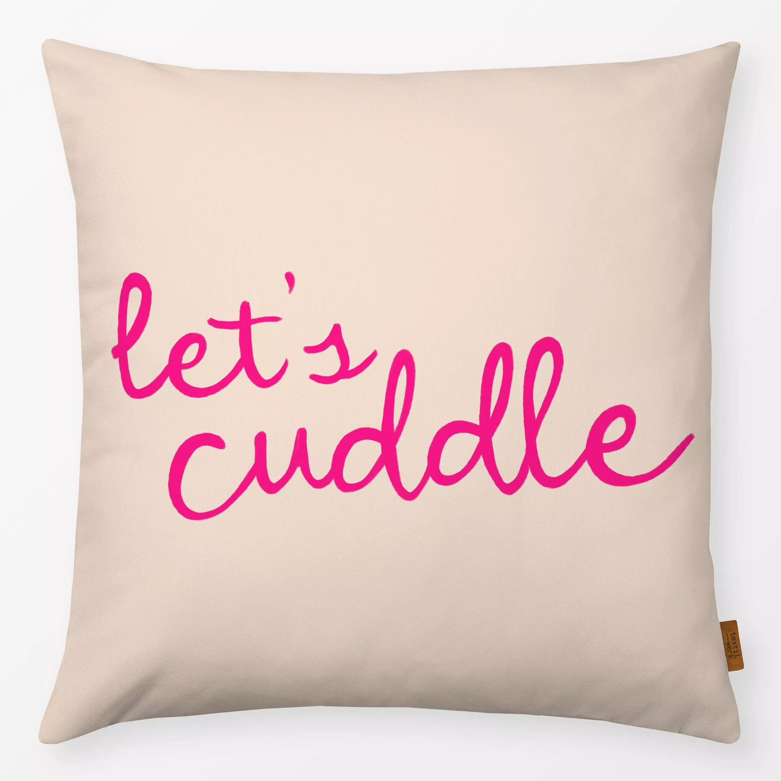 Kissen Let's cuddle pink - Herbst, Liebe, Romantik & Pride, Sprüche & Schriftzüge - von „Studio Kesse"; Liebe, Couch, Kusche...