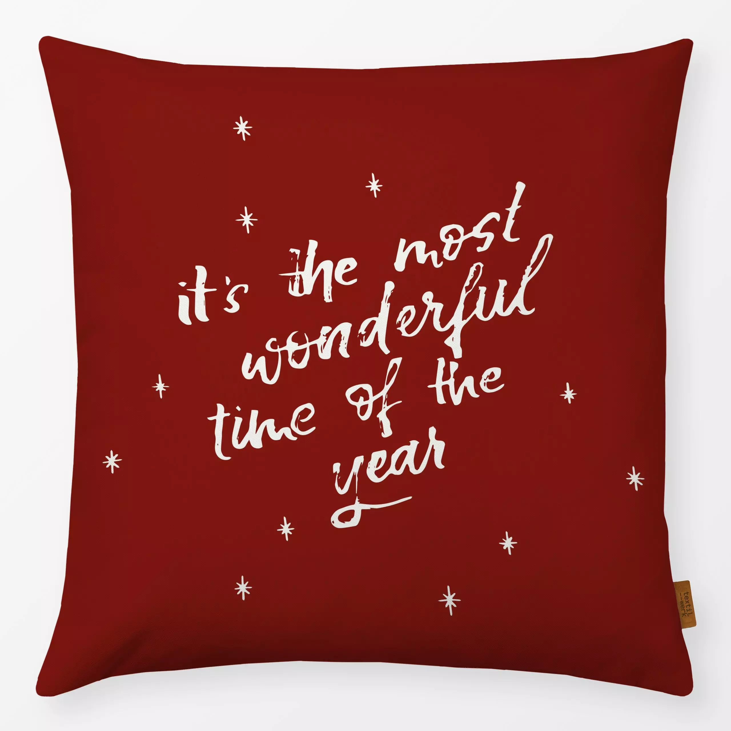 Kissen Wonderful Time rot - Sprüche & Schriftzüge, Weihnachten - von „Katrin Graff"; Merry Christmas, Sterne, Weihnachten, W...