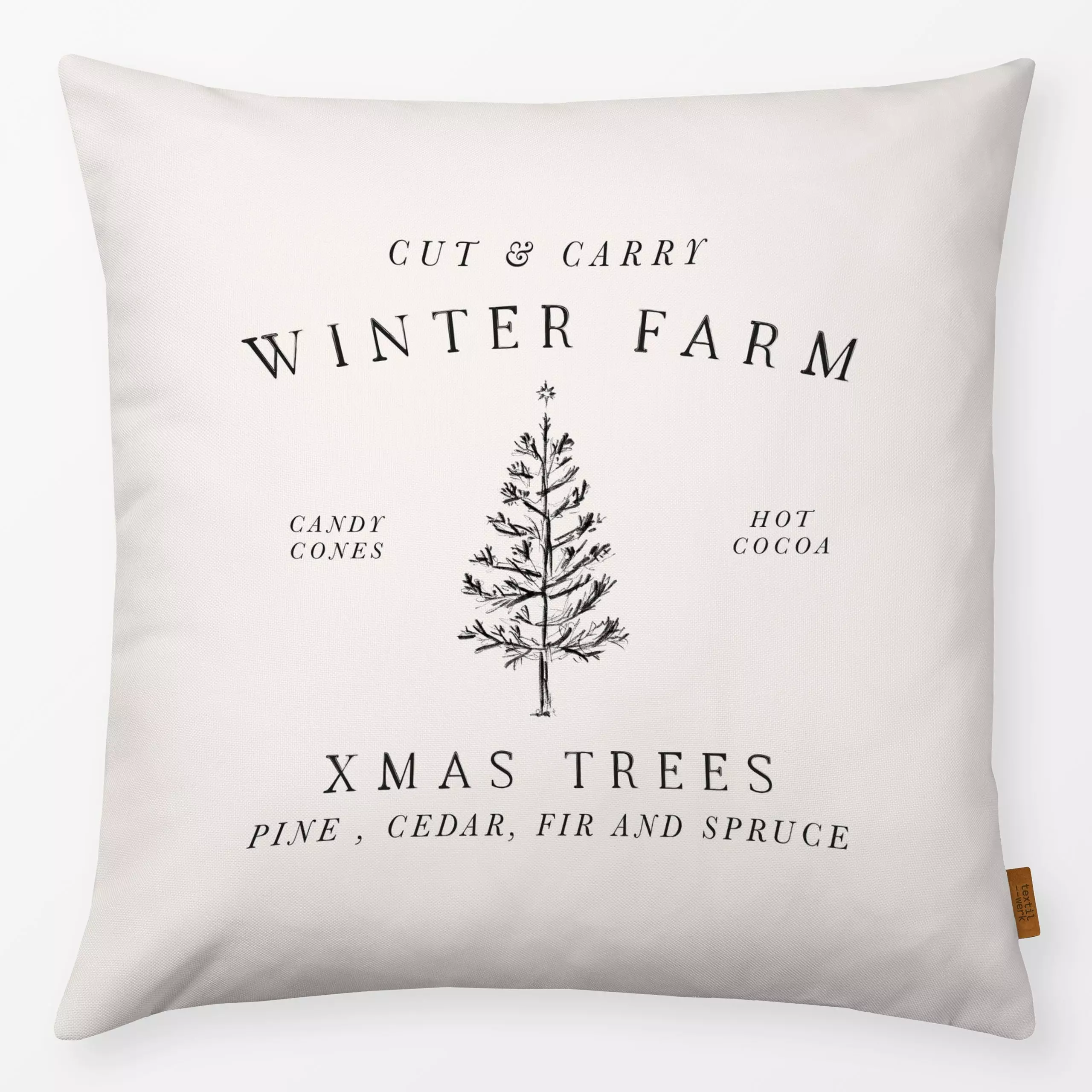 Kissen Winter Farm Black - Weihnachten, Anlässe - von „Kruth Design"; Weihnachtsbaum, Weihnachten, Winter, weihnachtlich, We...