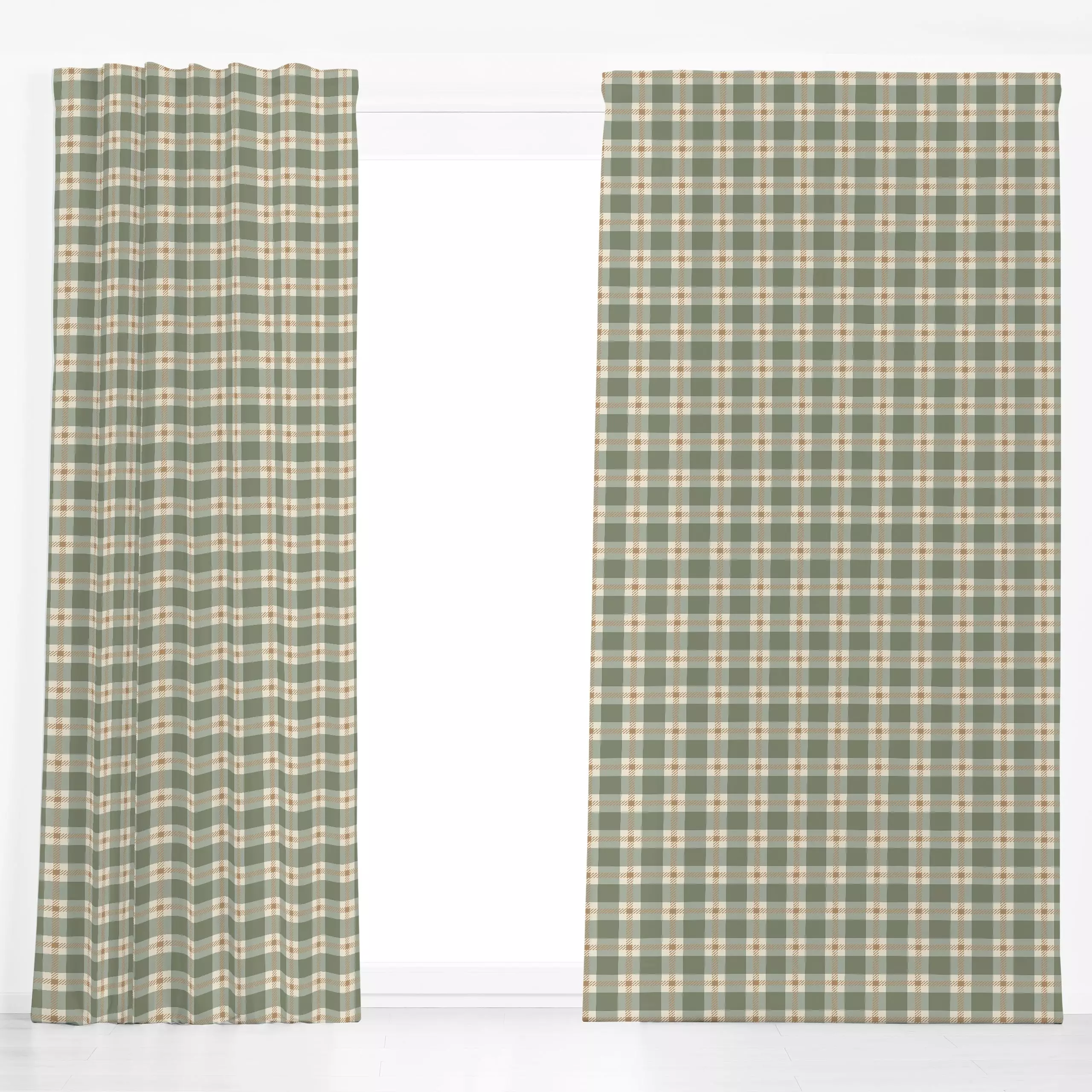 Dekovorhang Plaid green - Herbst, Symbole & Muster - von „Katrin Graff"; Salbei, landhaus, herbstlich, Landhausstil, caramel...