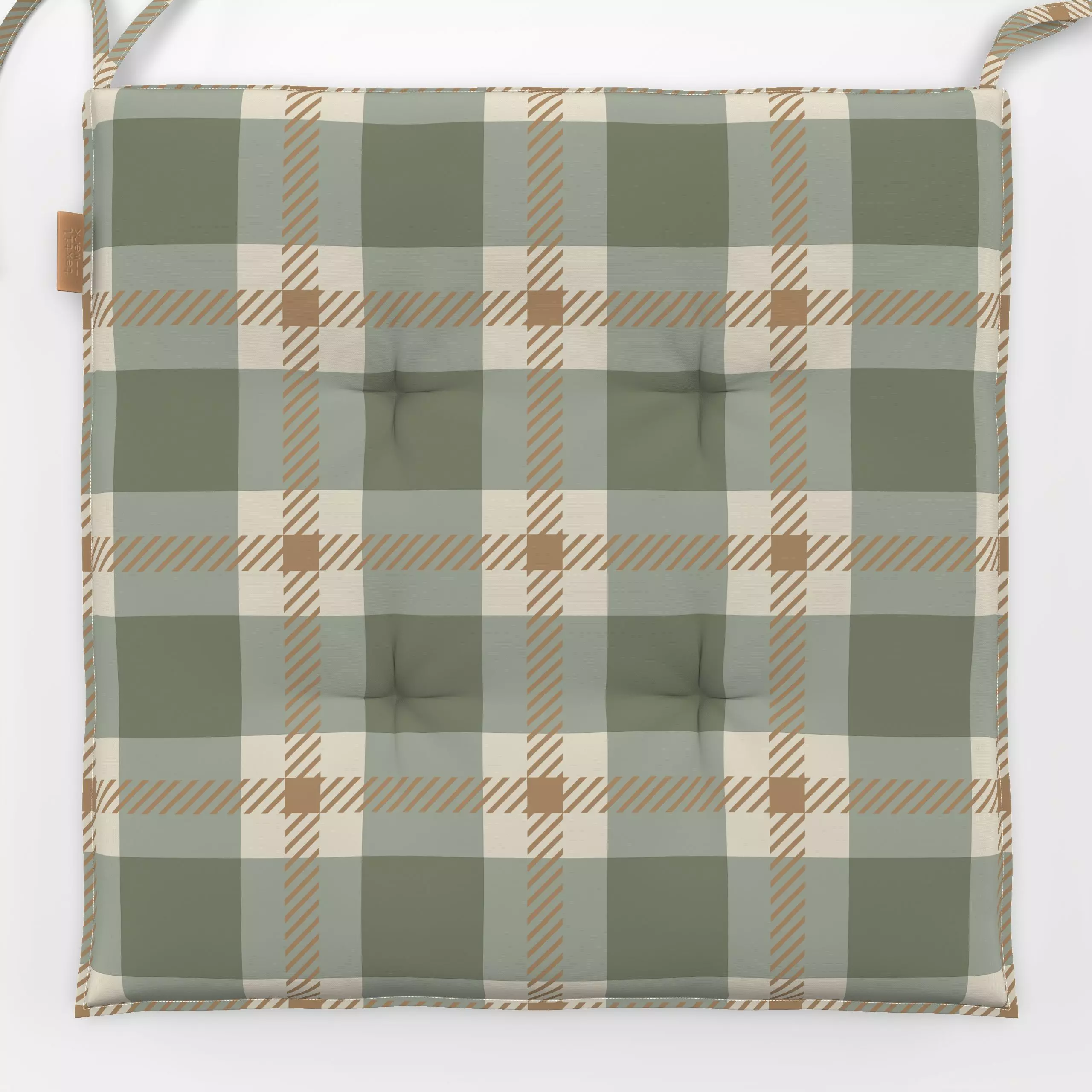 Sitzkissen Plaid green - Herbst, Symbole & Muster - von „Katrin Graff"; Salbei, landhaus, herbstlich, Landhausstil, caramel,...