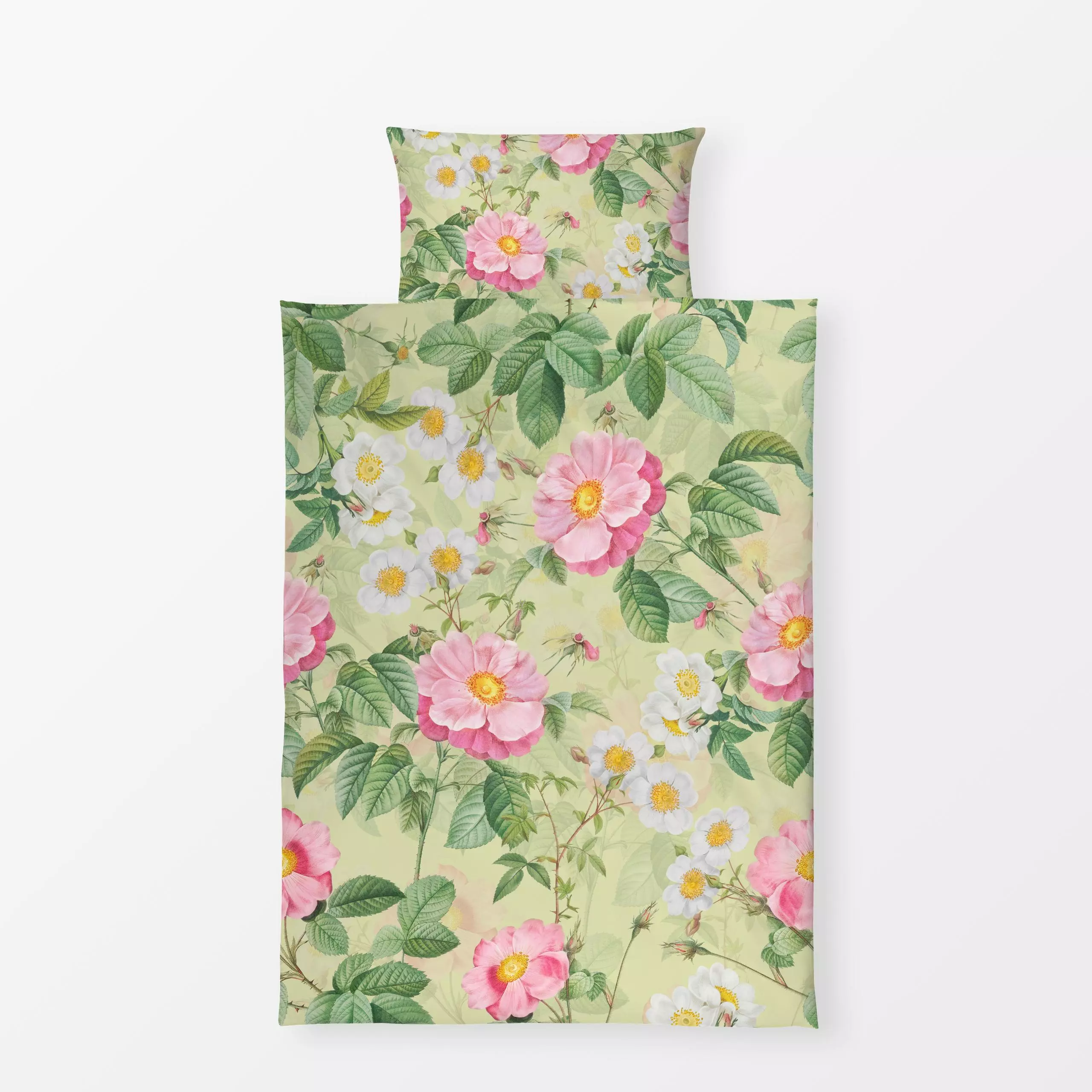 Bettwäsche Redouté Wildrosen Grün - Blumen & Florales, Pflanzen & Botanik, Retro & Vintage - von „Uta Naumann"; boho, skandi...