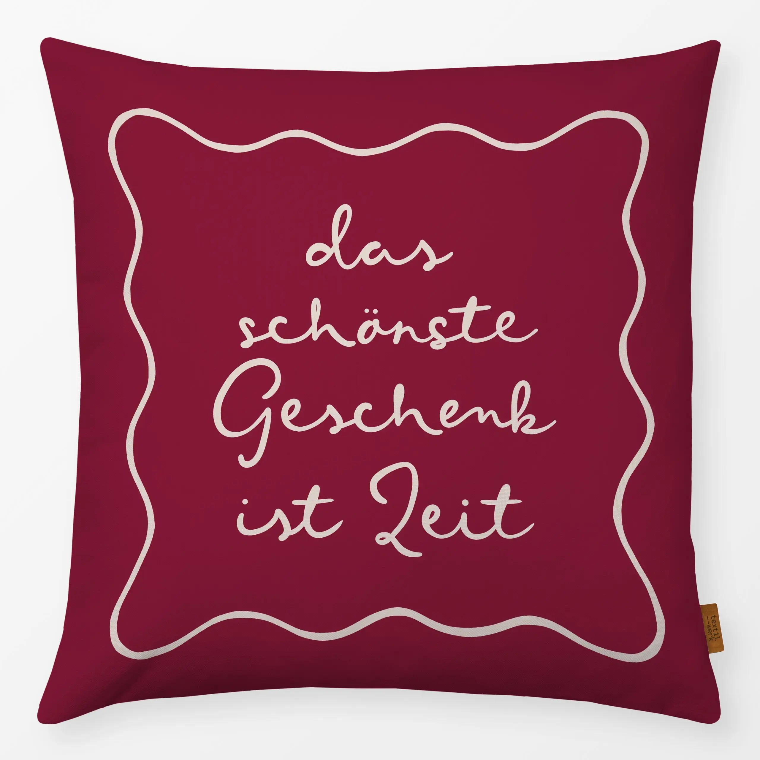 Kissen Geschenk Zeit rot - Sprüche & Schriftzüge, Weihnachten - von „Studio Kesse"; Weihnachten, Liebe, weihnachtlich, gesch...