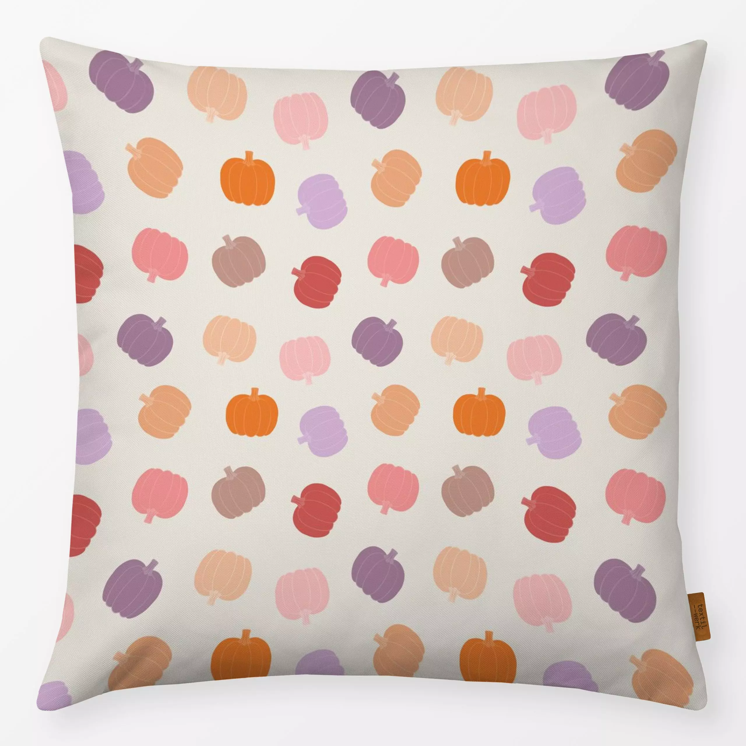 Kissen Bunte Kürbisse Allover - Herbst, Anlässe - von „DEINKI"; Herbst, bunt, Herbstdeko, Halloween, Kuerbis, happyhalloween...
