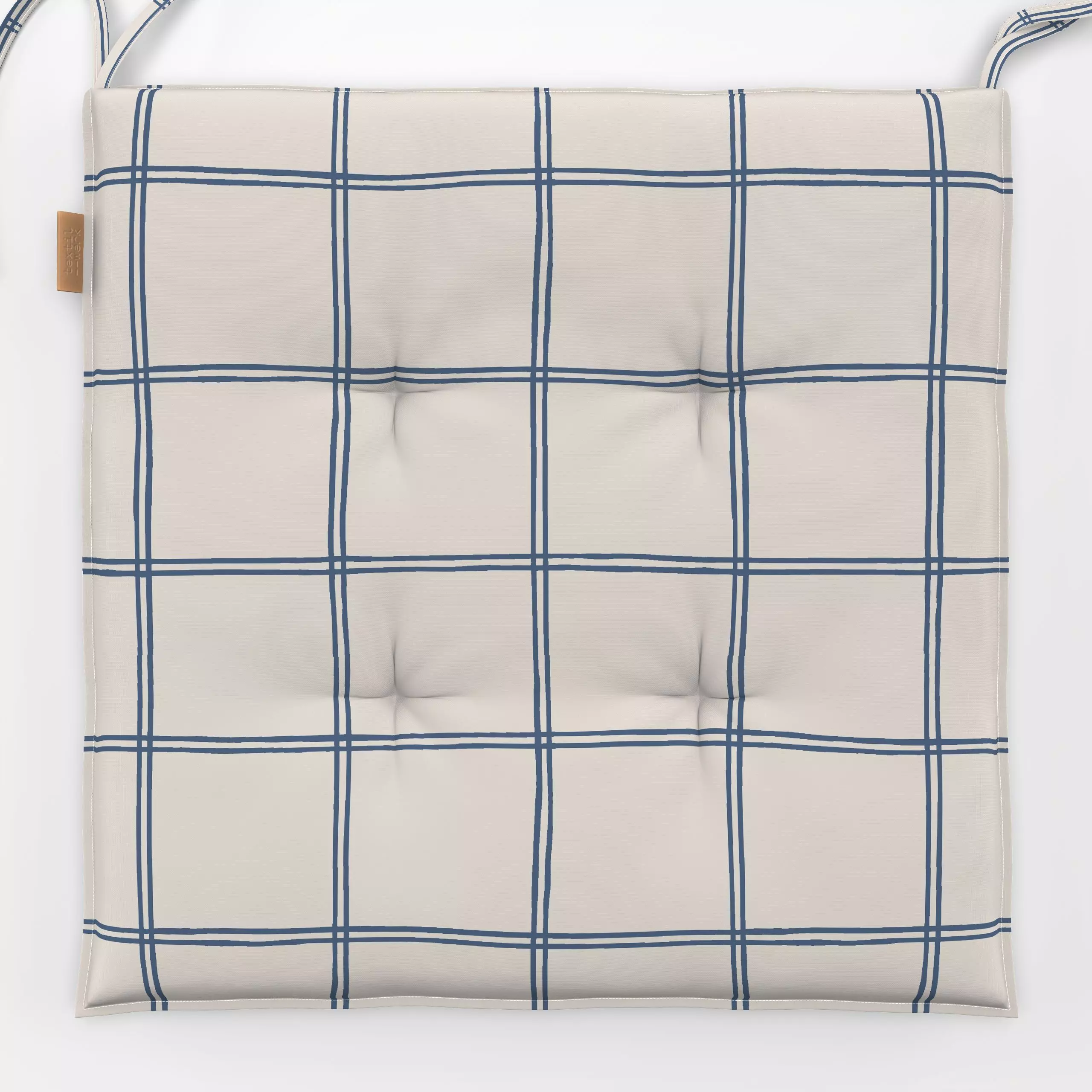 Sitzkissen Karo Doppelt Blau Creme - Symbole & Muster - von „Studio Kesse"; minimal, Linien, Hygge, Karo, landhaus, Herbstde...