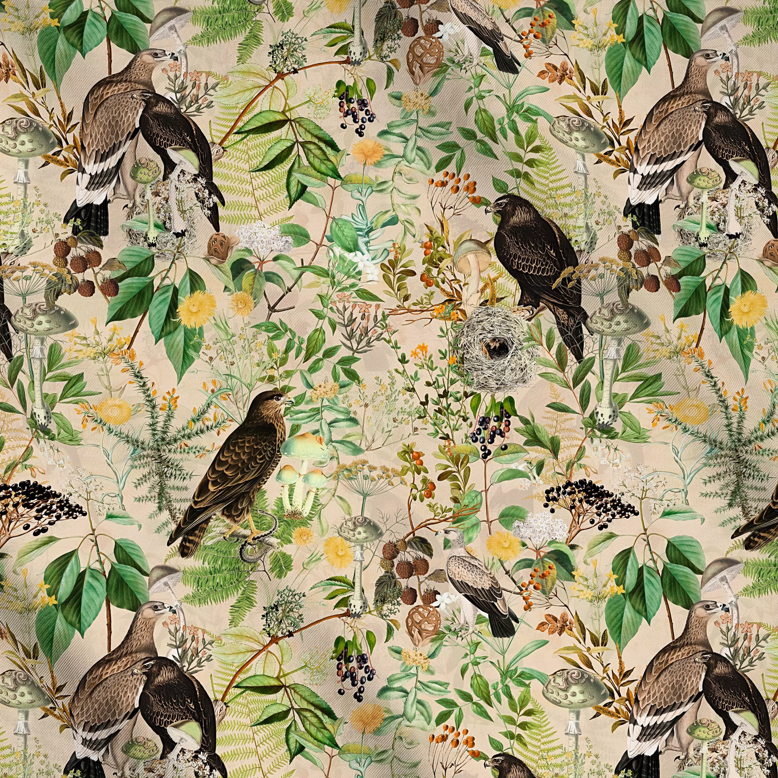 Meterware Vögel im Wald - Tiere, Retro & Vintage - von „Uta Naumann"; Muster, Natur, Wald, Wildtiere, Herbst, klassisch, wil...