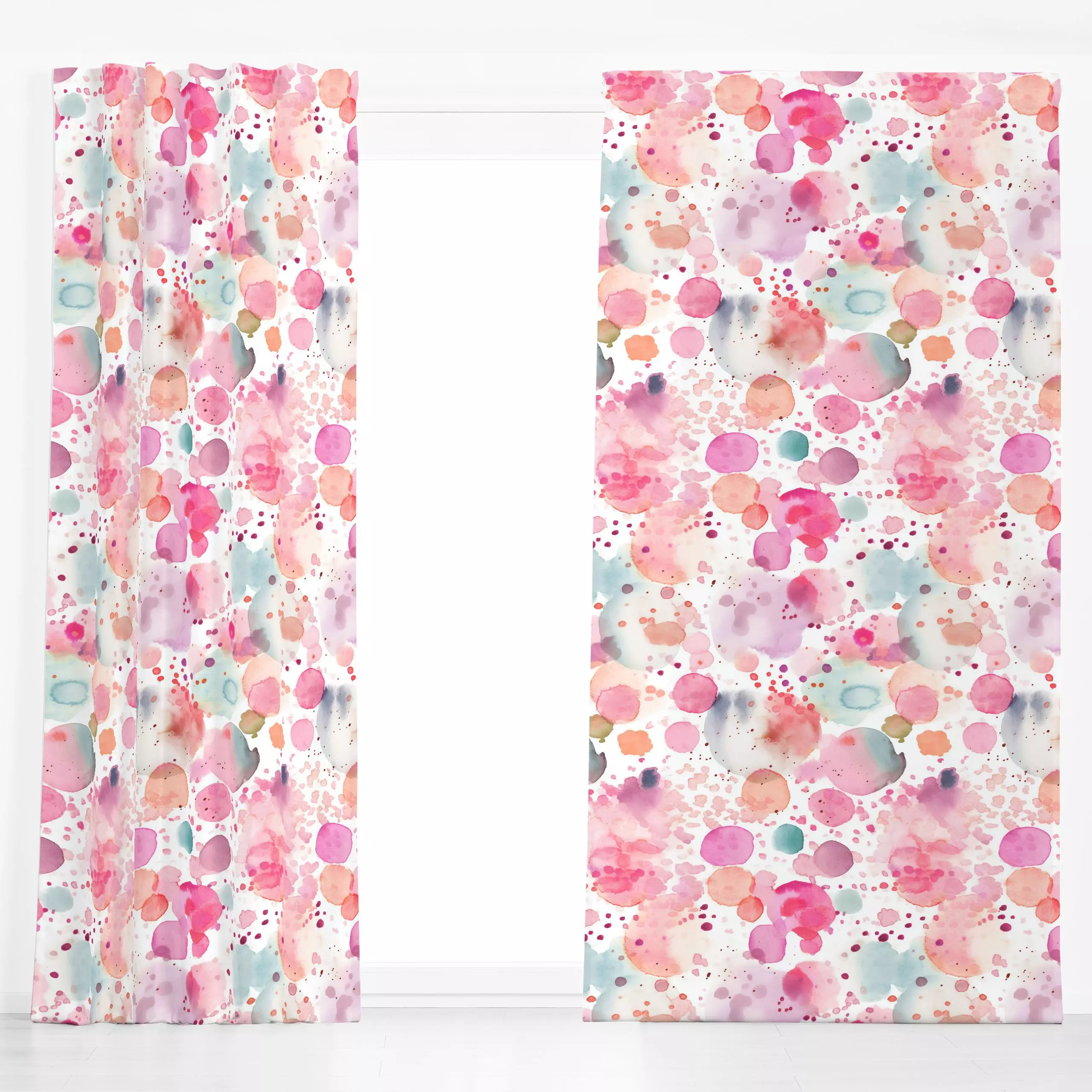 Dekovorhang Pink Color Blots - Symbole & Muster - von „Andrea Haase"; Wasserfarben, Klecks, Kunst, pastellfarbig, fuchsia, A...