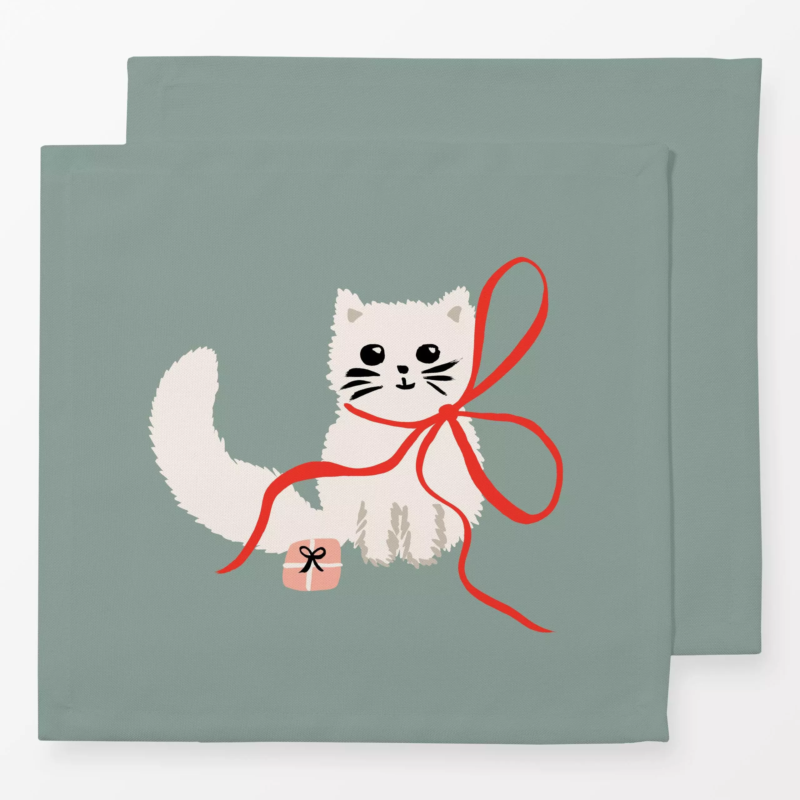 Servietten Katze - Tiere, Weihnachten, Winter - von „Julia Schumacher"; schwarz, Blaugrau, niedlich, Salbei, schleife, Katze...