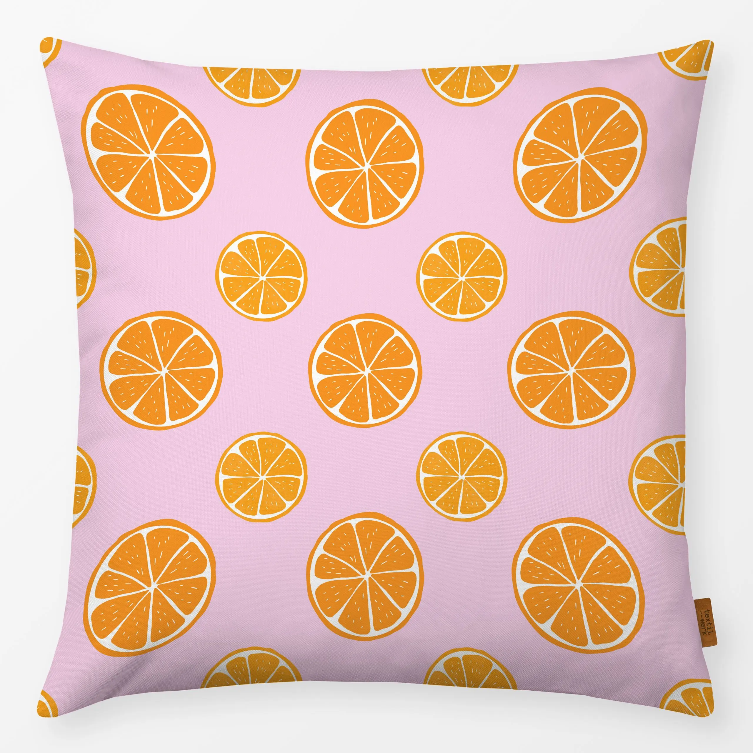 Kissen Orangen Limonade rose - Sommer, Küche, Essen & Trinken, Früchte - von „Julia Reyelt"; Frucht, Obst, Muster, Orange, L...