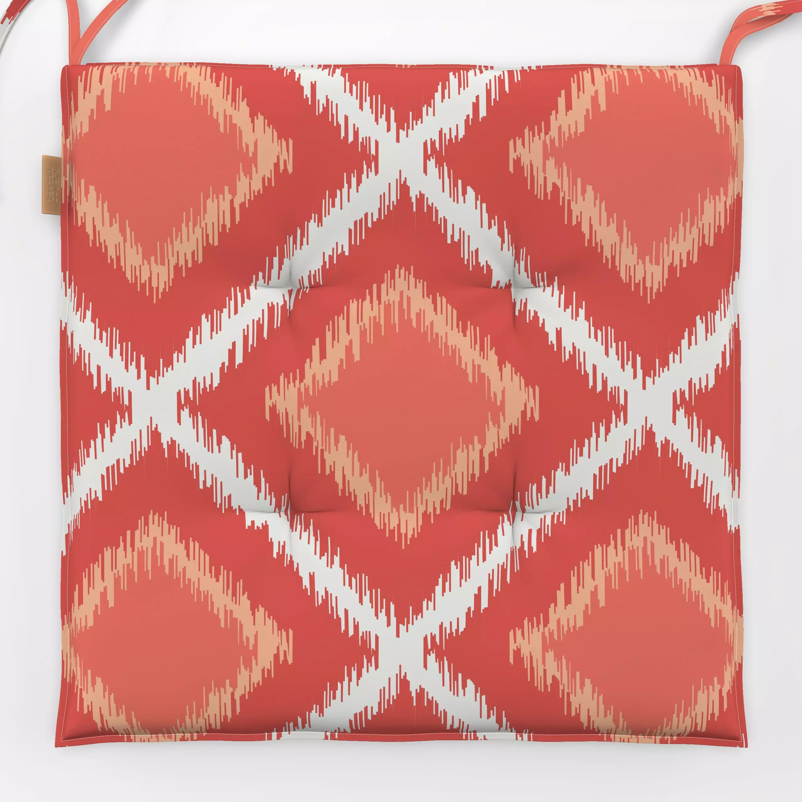 Sitzkissen Ikat Raute coral - Symbole & Muster - von „Katrin Graff"; boho, Muster, Sommer, Urlaub, Mittelmeer, ikat, peach, ...