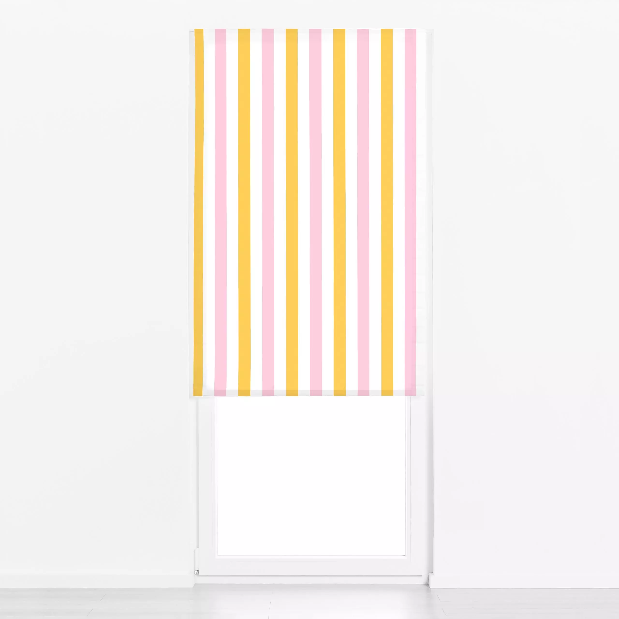Raffrollo Streifenduett rosa & gelb - Symbole & Muster - von „Lisa Jasmin Bauer"; Streifen, rosa, gelb, Farben, farbenfroh, ...