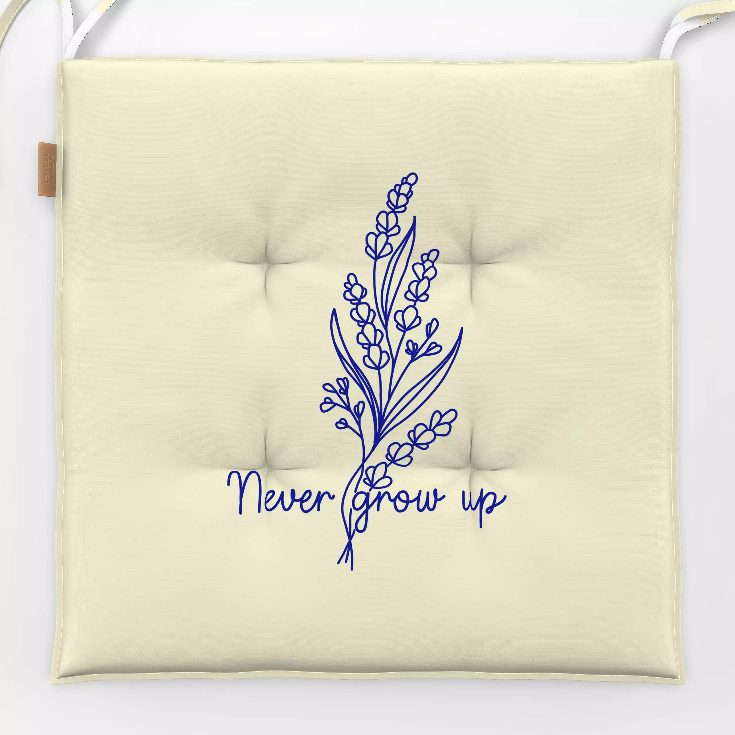 Sitzkissen Never Grow Up Gelb - Blumen & Florales, Anlässe - von „textilwerk"; Illustration, Geschenk, textilwerk, swiftie, ...