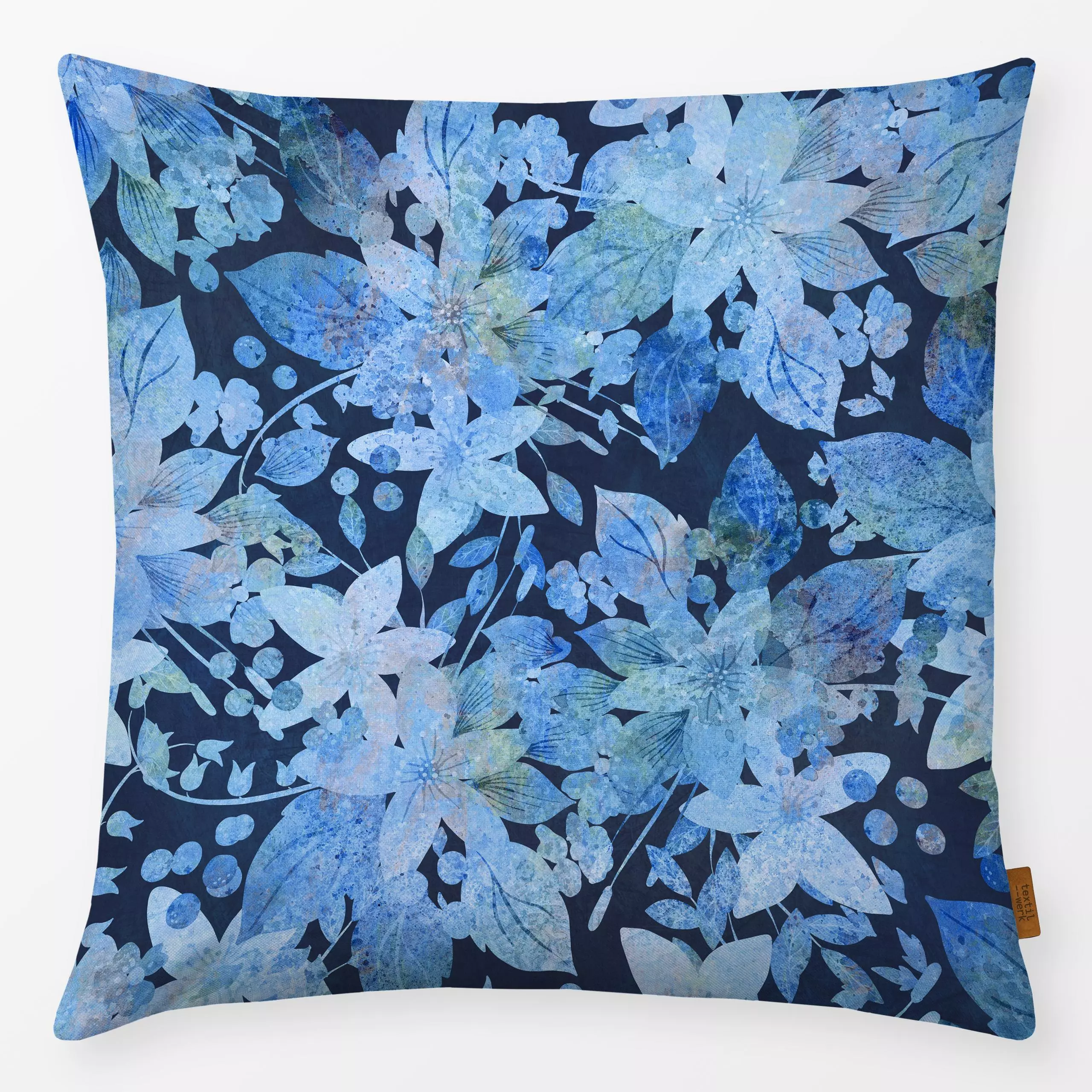 Kissen Blauer Sommergarten - Blumen & Florales - von „Andrea Haase"; Wasserfarben, Aquarell, Blumen, Blüten, Sommer, blau, b...