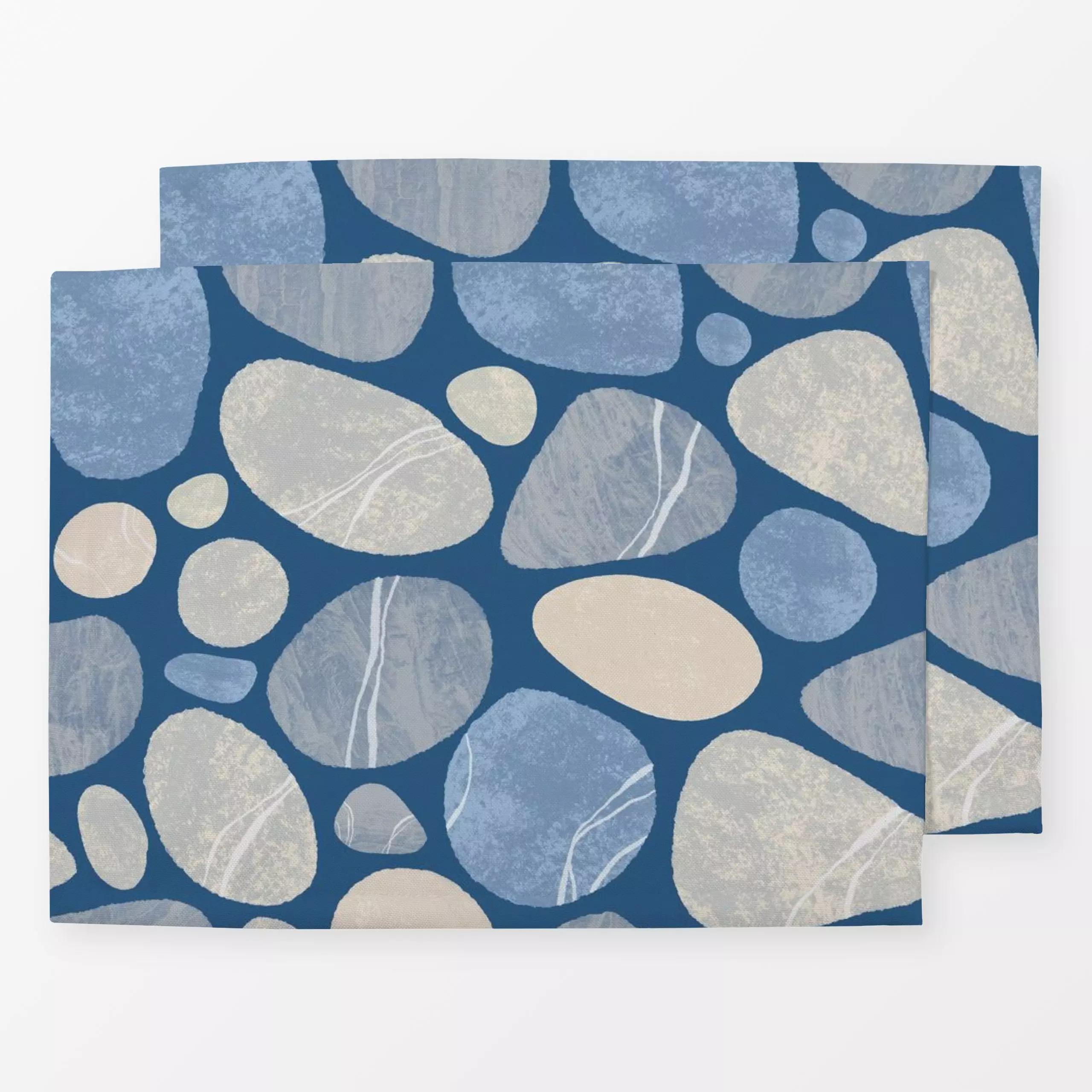 Tischset Blue Pebble - Natur & Landschaft - von „Andrea Haase"; Aquarell, Linien, beige, Steine, organisch, Mineralien, Kies...