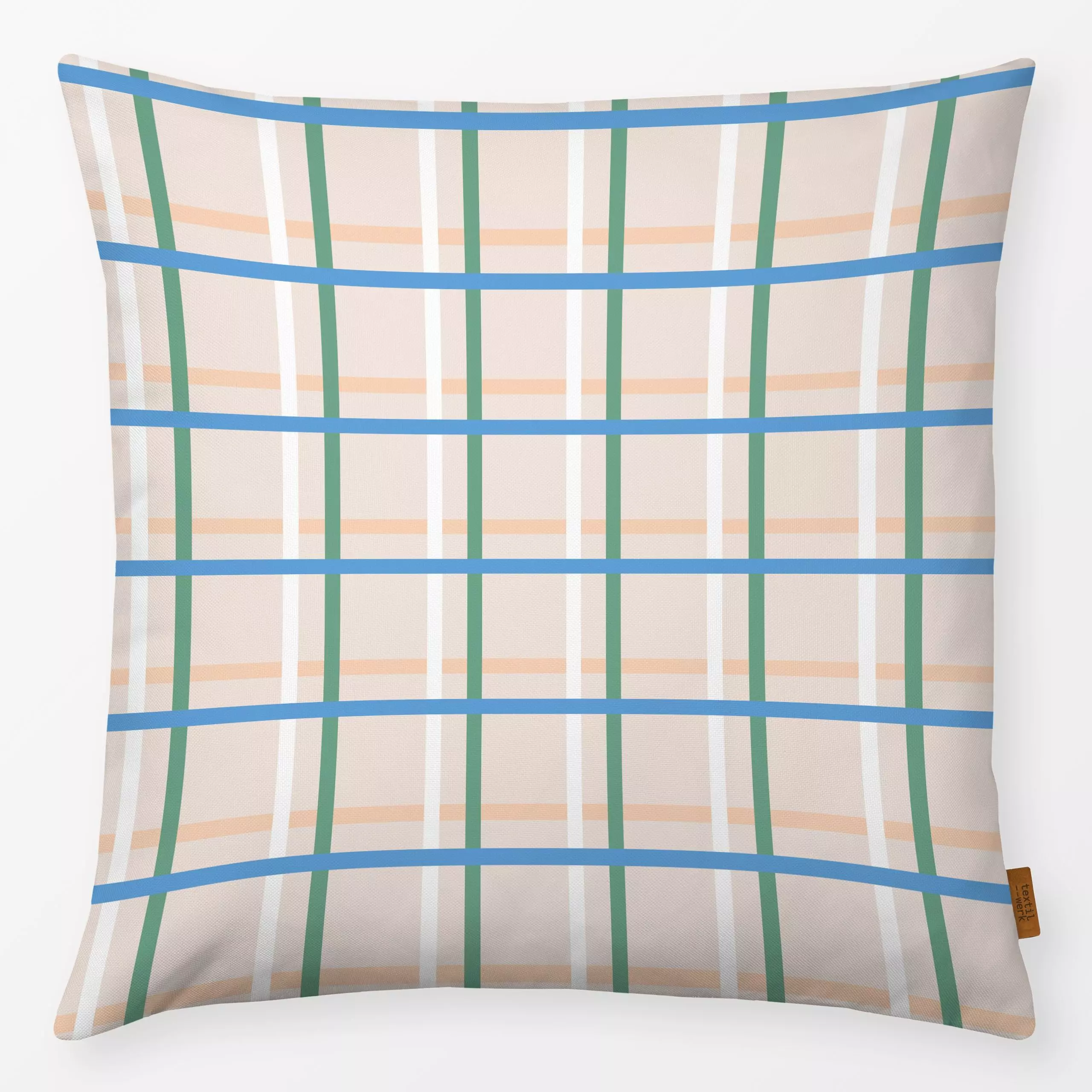 Kissen Liva Checks Green Blue - Symbole & Muster - von „Jana Driver"; blau, Weiss, schlicht, kariert, gruen, Sommerlich, apr...