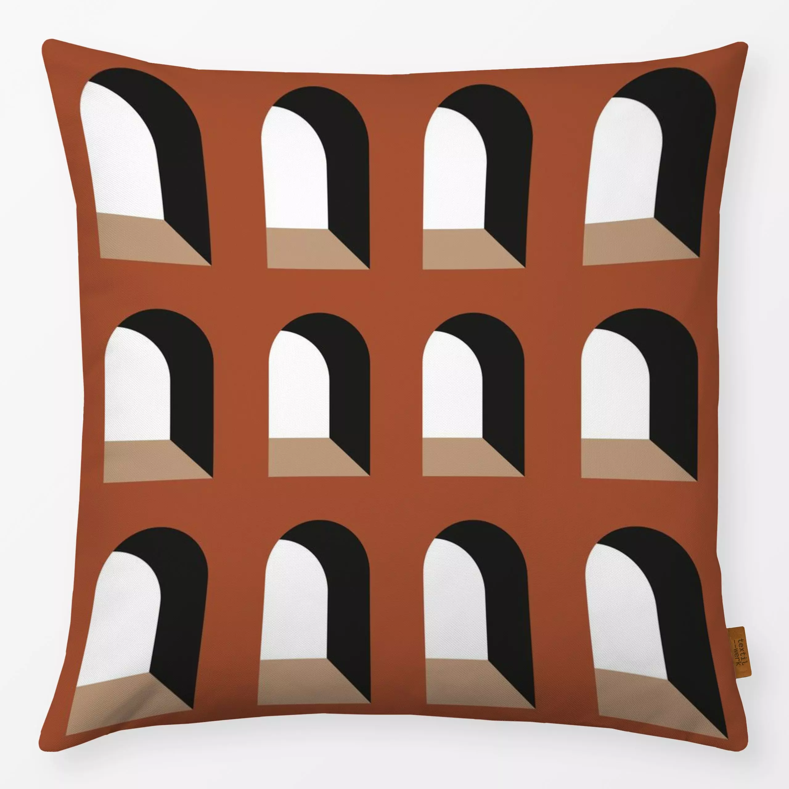 Kissen Arch Pattern Red Ochre - Symbole & Muster - von „BOUDOIR BOBO"; schwarz, minimal, Weiss, minimalistisch, Italien, ock...