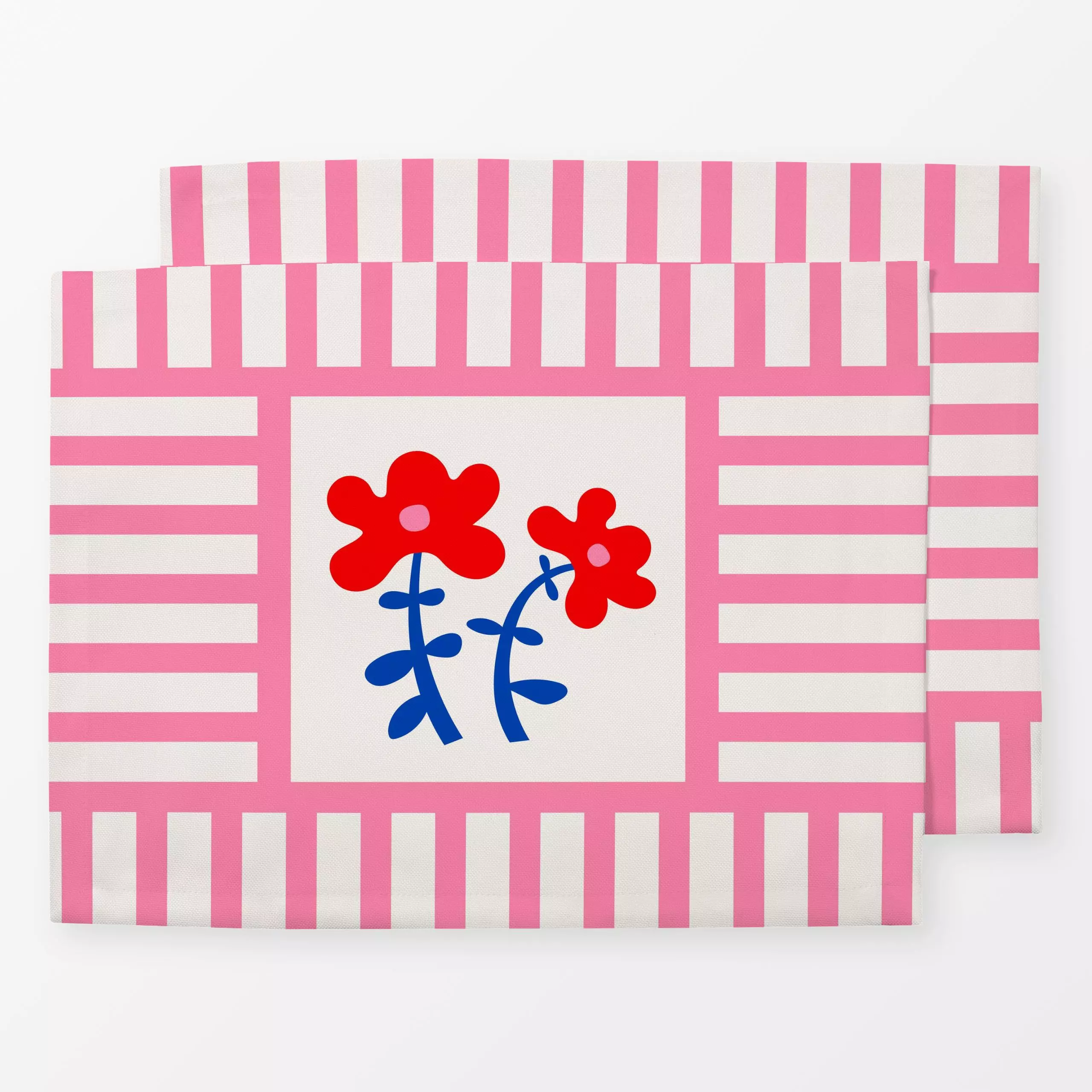 Tischset Sweet Flower Stripes - Blumen & Florales, Symbole & Muster - von „Jana Driver"; rosa, Blumen, Protea, blau, flowers...