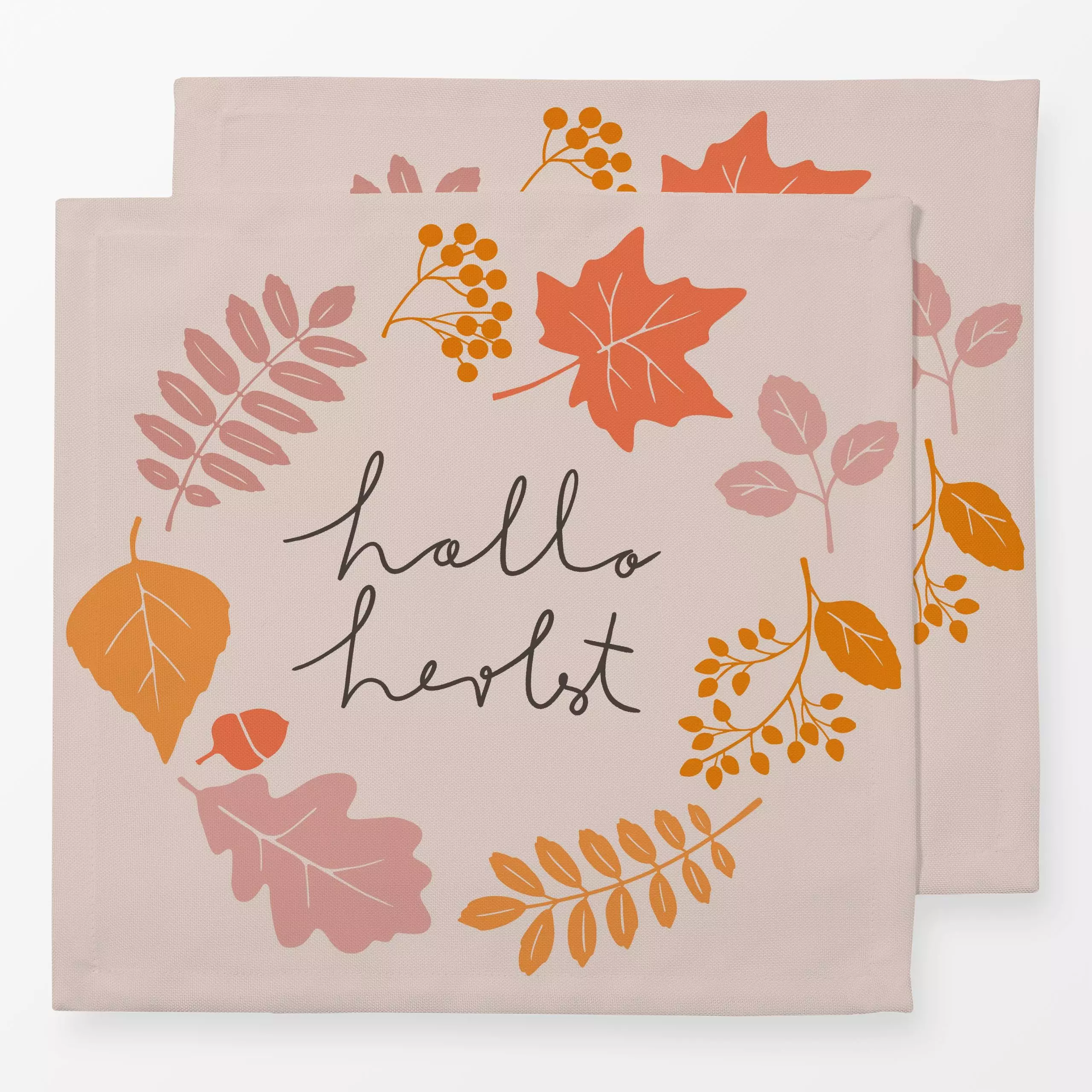 Servietten Hallo Herbst Kranz Blätter - Herbst, Sprüche & Schriftzüge - von „Studio Kesse"; Blätter, typografie, Herbst, kra...