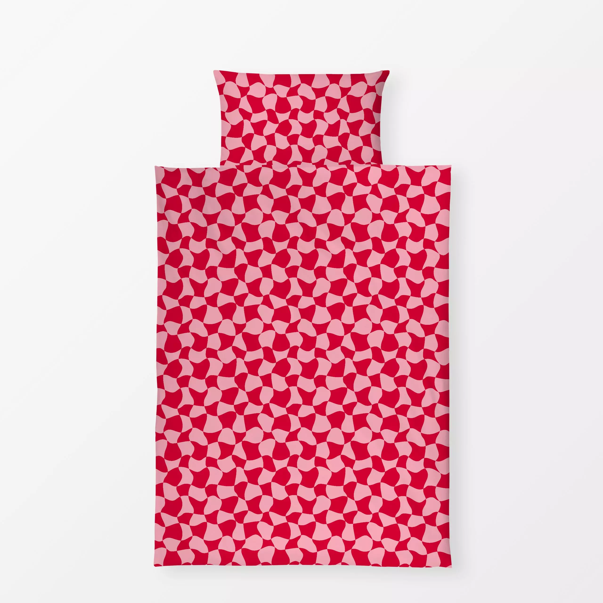 Bettwäsche Wavy Red Chess Pattern - Symbole & Muster - von „Karen Menzenbach"; Muster, abstrakt, rosa, Sommer, wellen, Karo,...