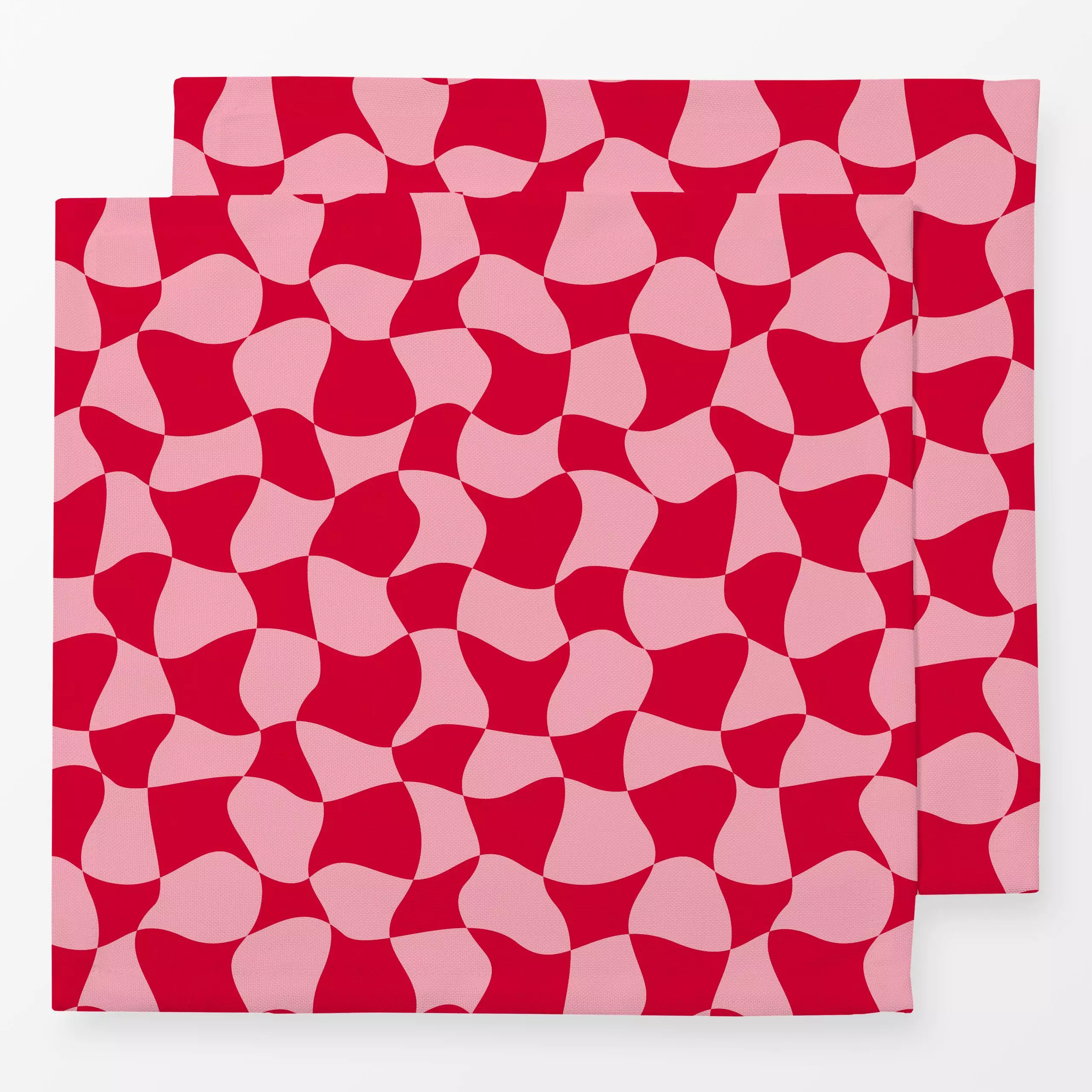 Servietten Wavy Red Chess Pattern - Symbole & Muster - von „Karen Menzenbach"; Muster, abstrakt, rosa, Sommer, wellen, Karo,...