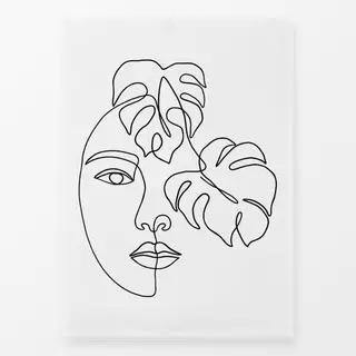 Geschirrtuch Line Art Gesicht mit Monstera
