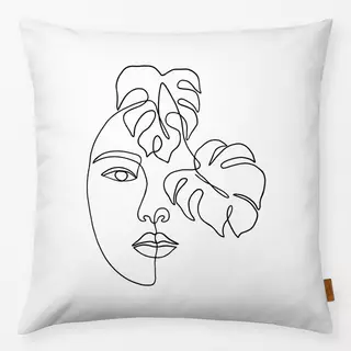 Kissen Line Art Gesicht mit Monstera