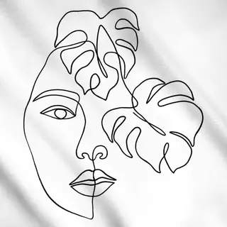 Meterware Line Art Gesicht mit Monstera