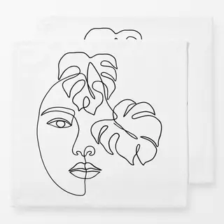 Servietten Line Art Gesicht mit Monstera