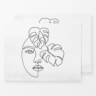Tischset Line Art Gesicht mit Monstera