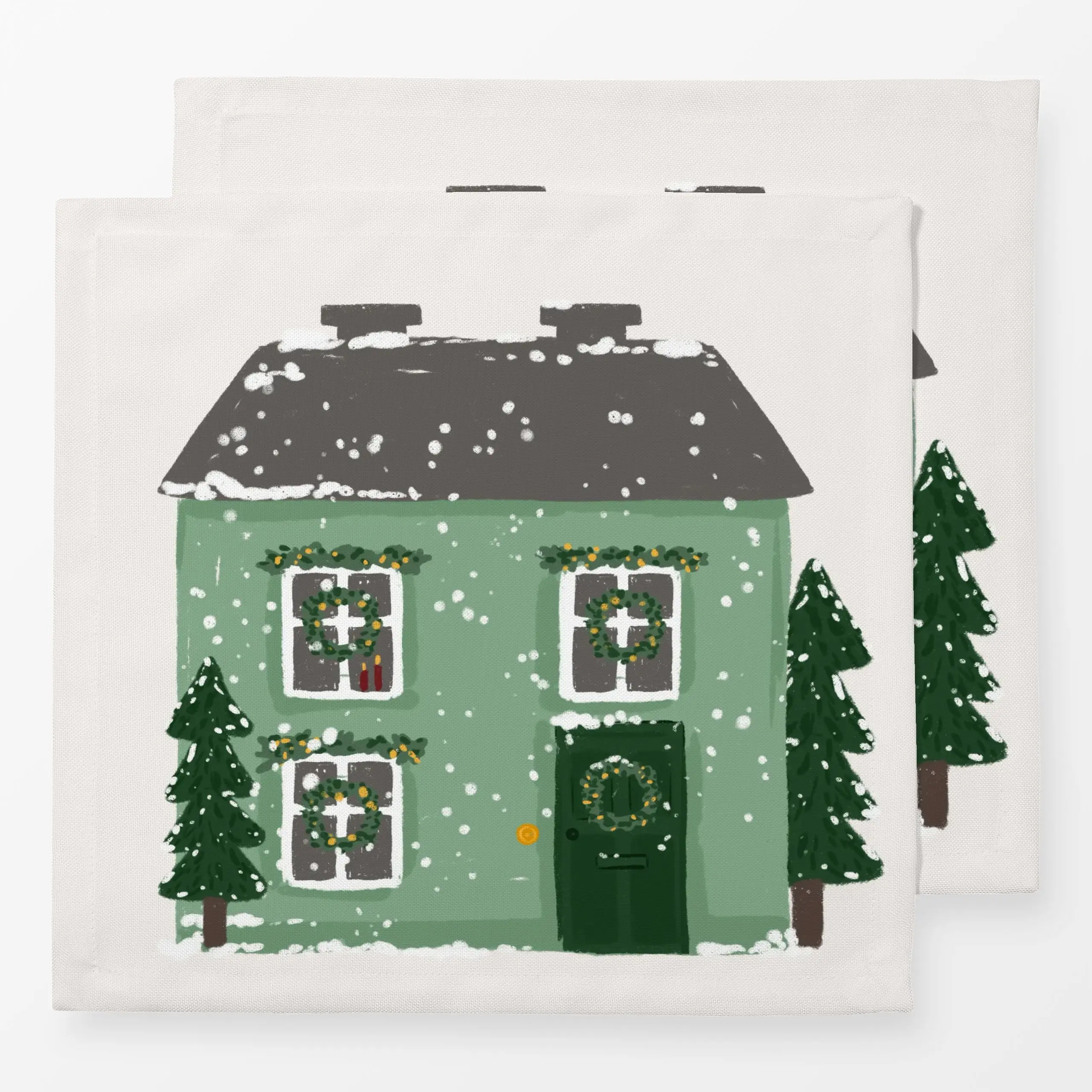 Servietten Häuschen grün - Weihnachten, Winter - von „Kruth Design"; Weihnachtsbaum, Weihnachten, Haus, Scandi, Schnee, weih...