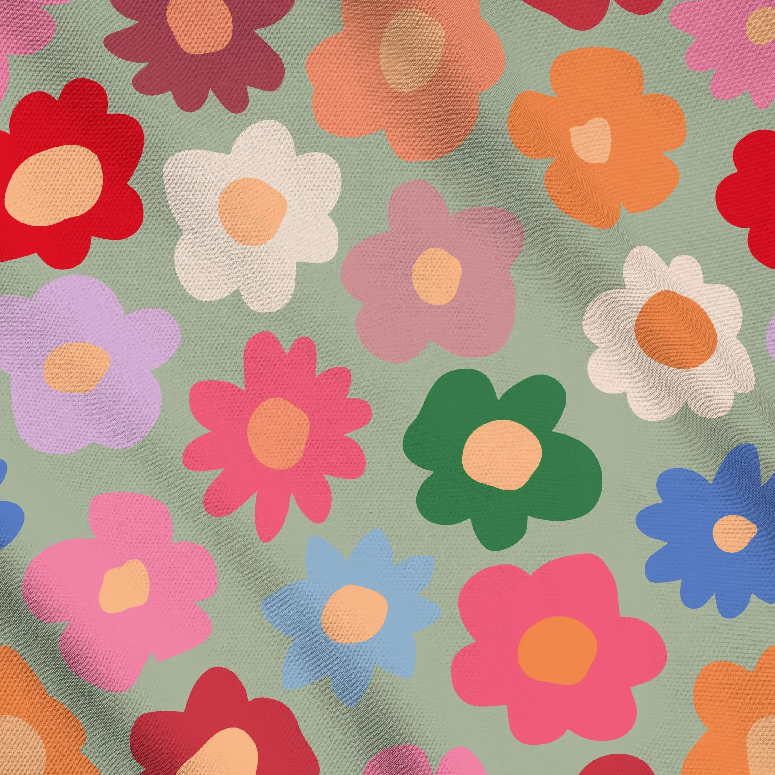 Meterware Daisy Allover grün, Blumen, Ostern, von Kruth Design