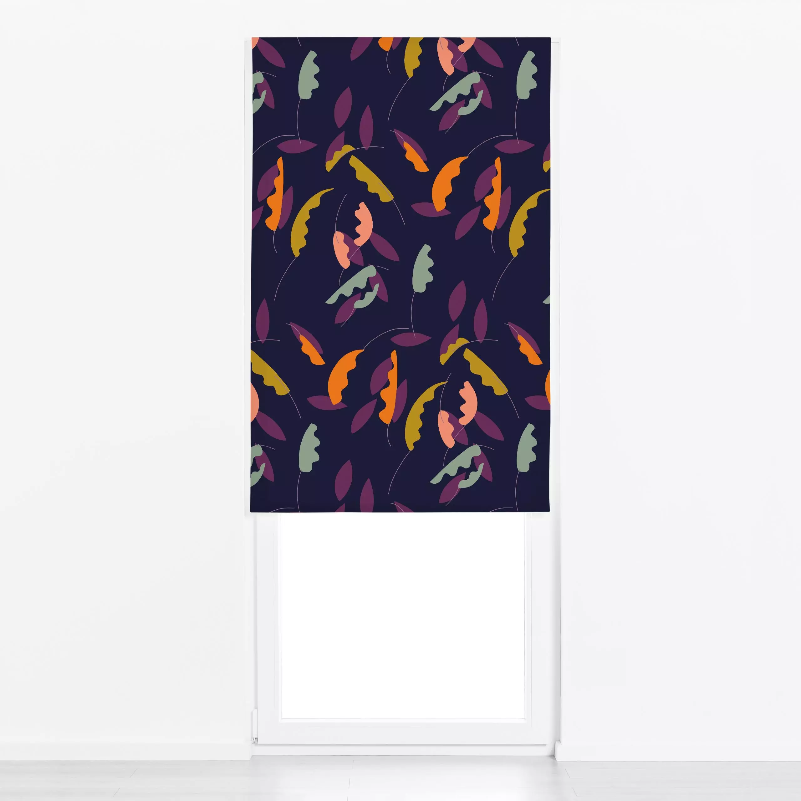 Raffrollo Flow Leaves - Herbst, Symbole & Muster, Pflanzen & Botanik - von „Julia Schumacher"; Blatt, abstrakt, aubergine, B...