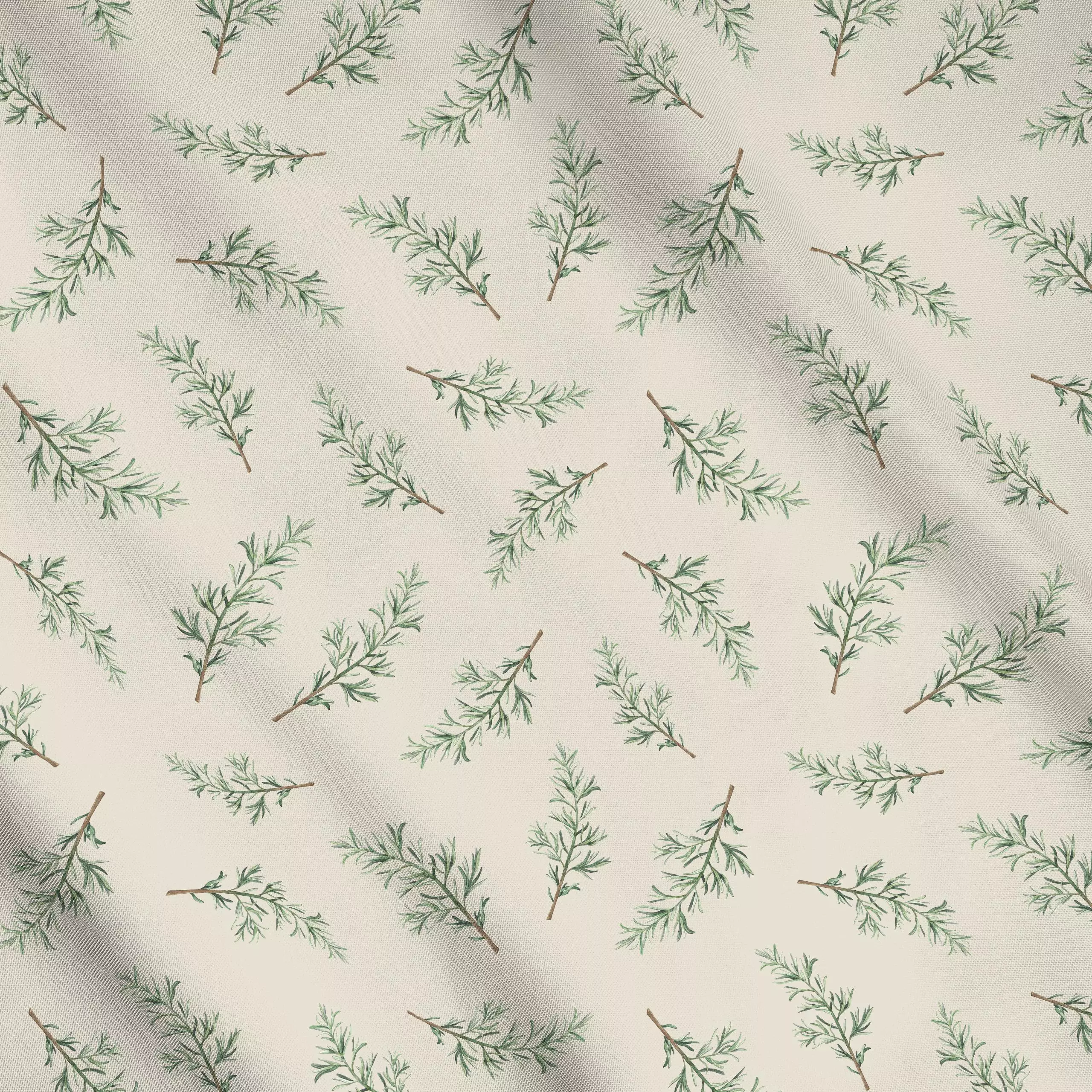 Meterware Rosmarinzweige beige - Pflanzen & Botanik - von „Karen Menzenbach"; Aquarell, Zweig, Natur, Blatt, Blätter, Kräute...