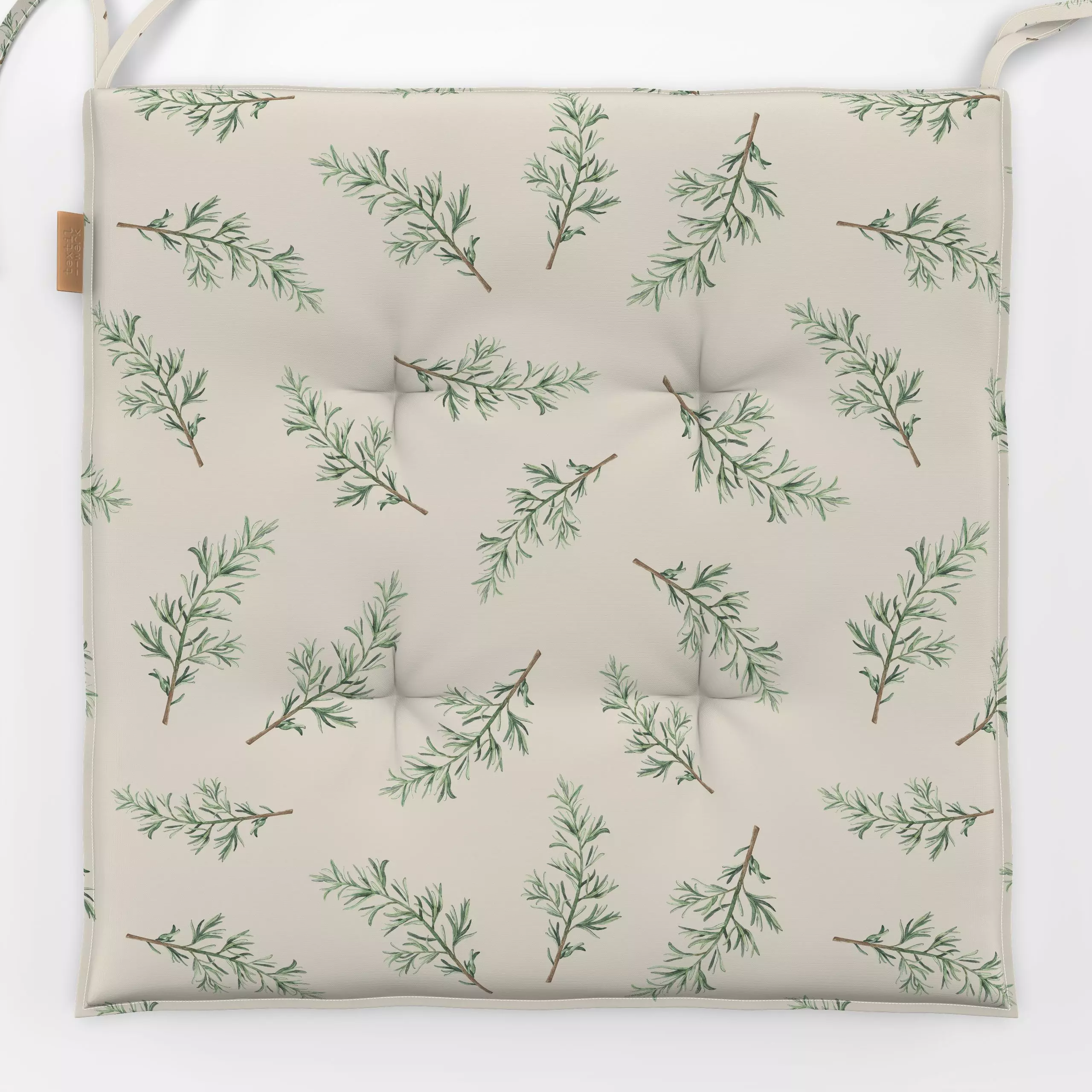 Sitzkissen Rosmarinzweige beige - Pflanzen & Botanik - von „Karen Menzenbach"; Aquarell, Zweig, Natur, Blatt, Blätter, Kräut...