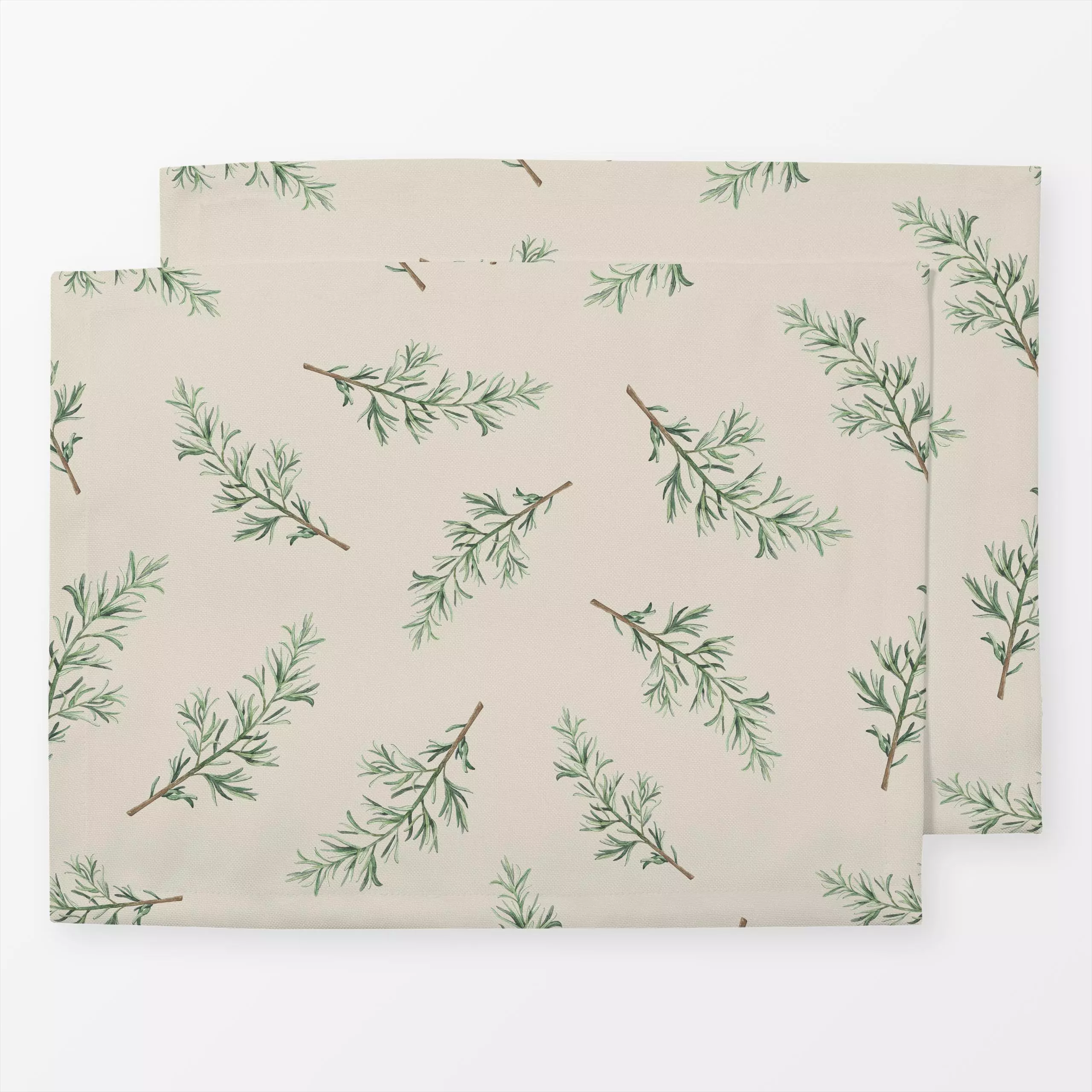 Tischset Rosmarinzweige beige - Pflanzen & Botanik - von „Karen Menzenbach"; Aquarell, Zweig, Natur, Blatt, Blätter, Kräuter...