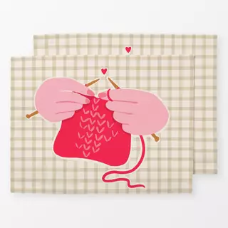 Tischset Strickende Hände Wendekissen