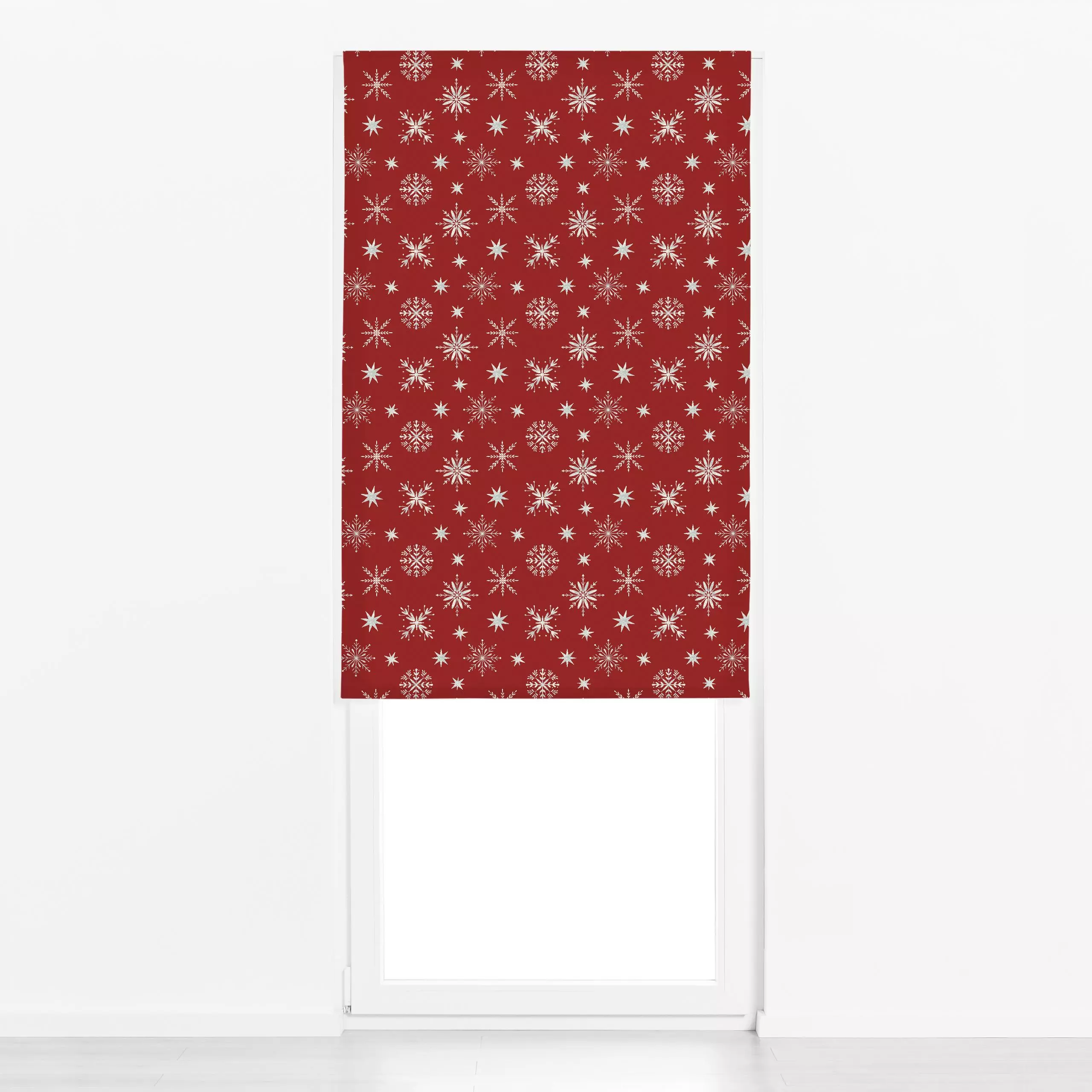 Raffrollo Schneeflocken Crimson Rot - Weihnachten, Winter, Symbole & Muster - von „Mareen Heinz"; Muster, Schneeflocken, Ste...