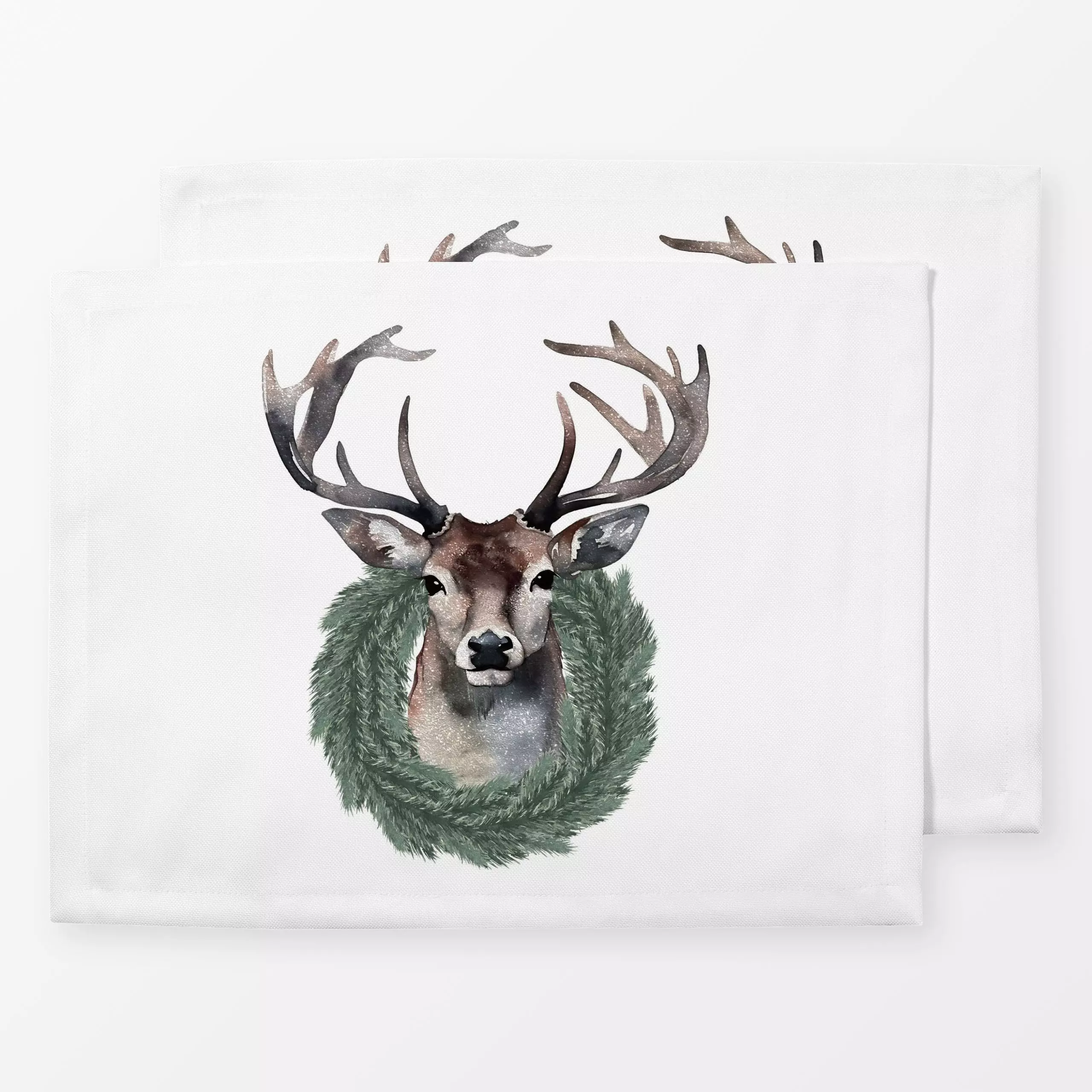 Tischset Cottage Christmas Hirsch Weiss - Tiere, Weihnachten - von „Monika Strigel"; Weihnachten, Hirsch, kranz, MonikaStrig...