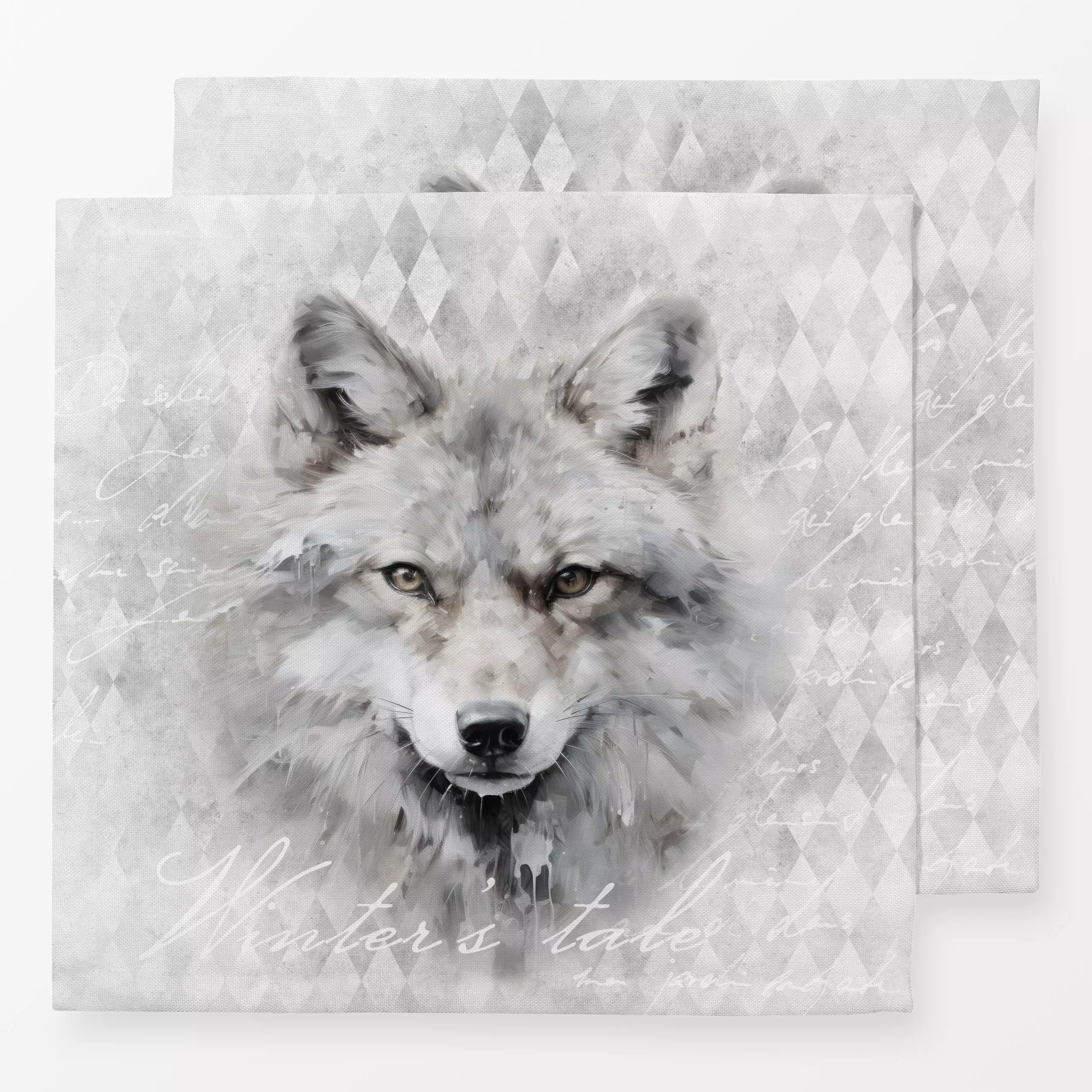 Servietten Wolf Winterwonderland - Tiere, Winter - von „Andrea Haase"; Natur, Wildtiere, monochrom, Handschrift, Jahreszeit,...