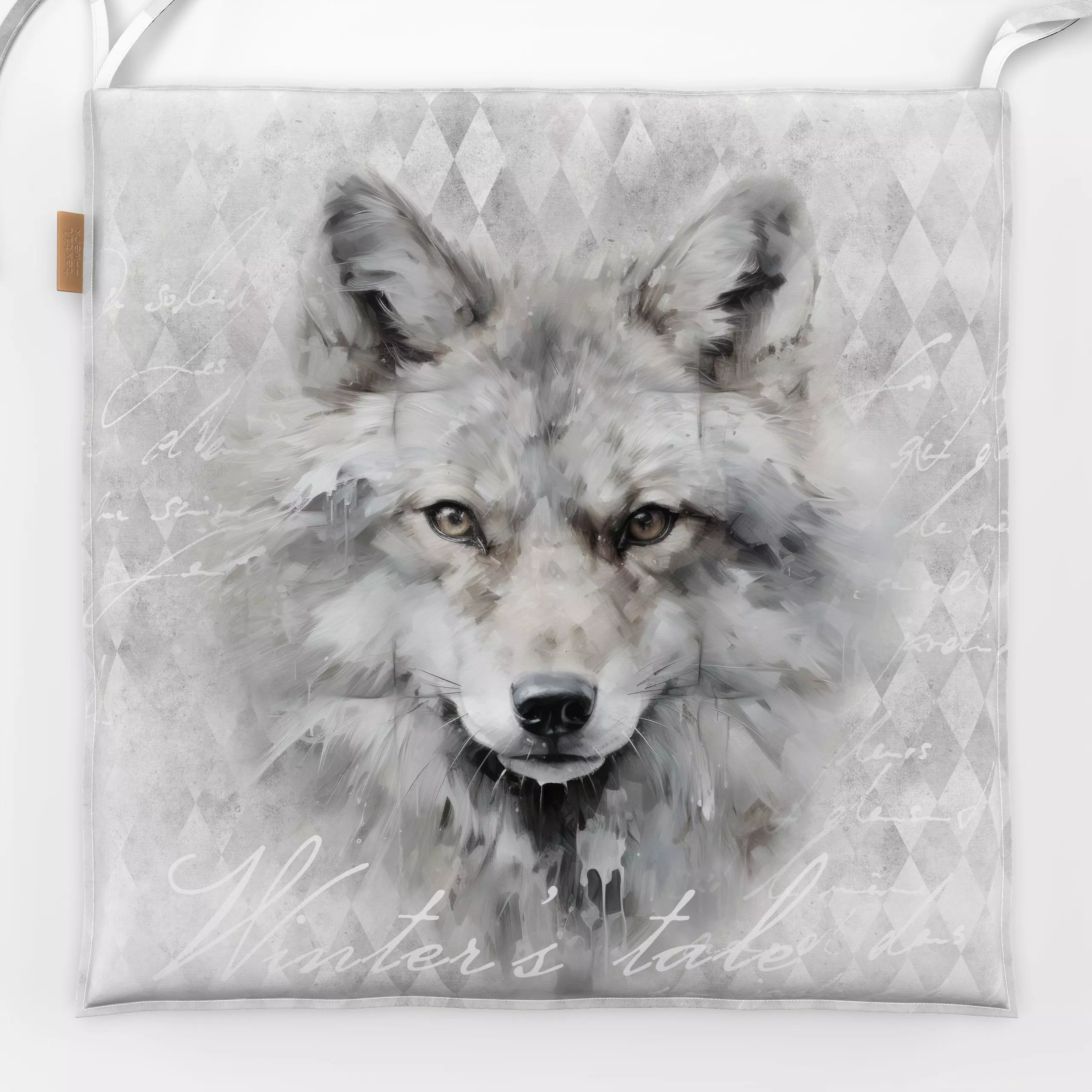 Sitzkissen Wolf Winterwonderland - Tiere, Winter - von „Andrea Haase"; Natur, Wildtiere, monochrom, Handschrift, Jahreszeit,...