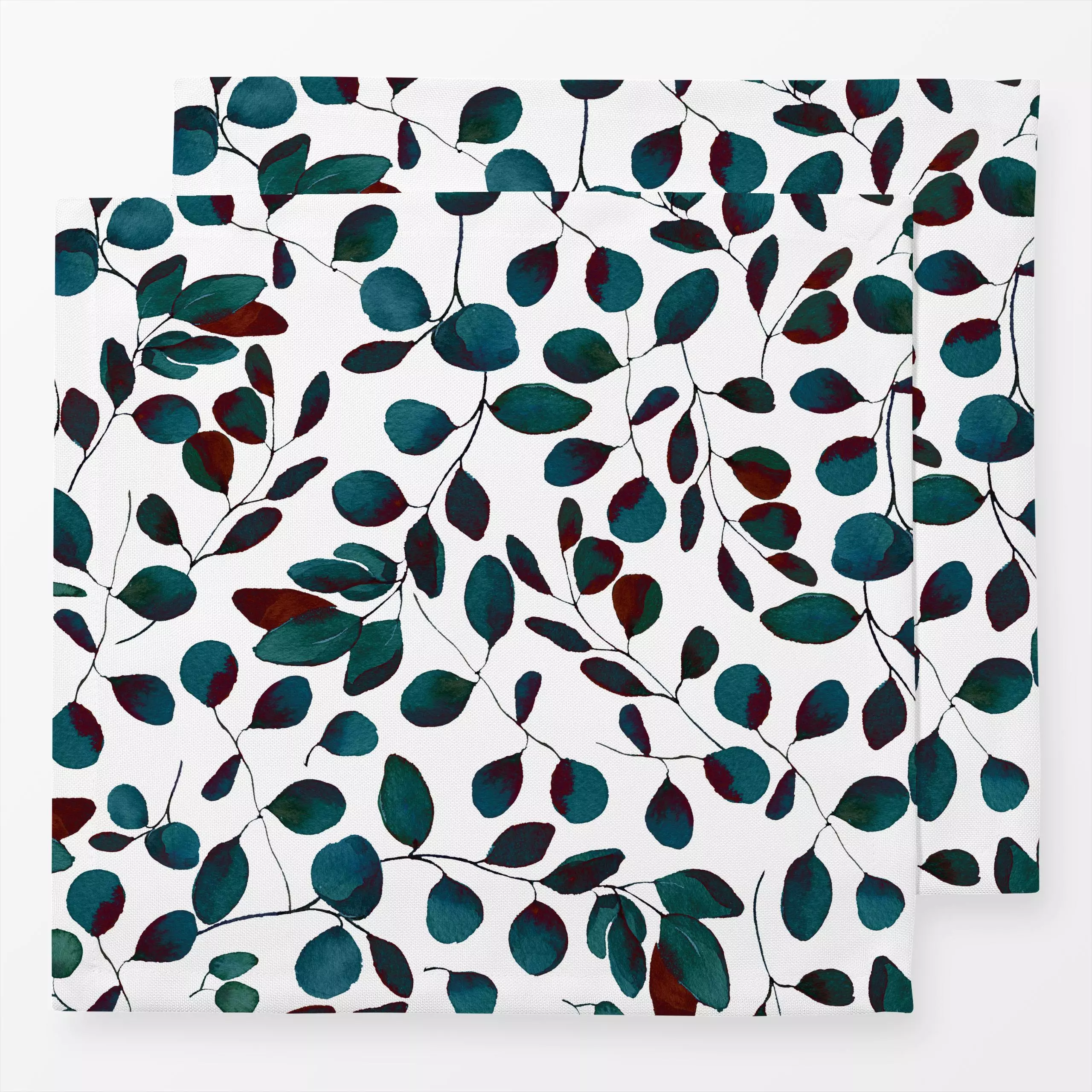 Servietten Petrol Eukalyptus Blätter - Blumen & Florales, Pflanzen & Botanik - von „Uta Naumann"; boho, Zweig, Blatt, Blätte...